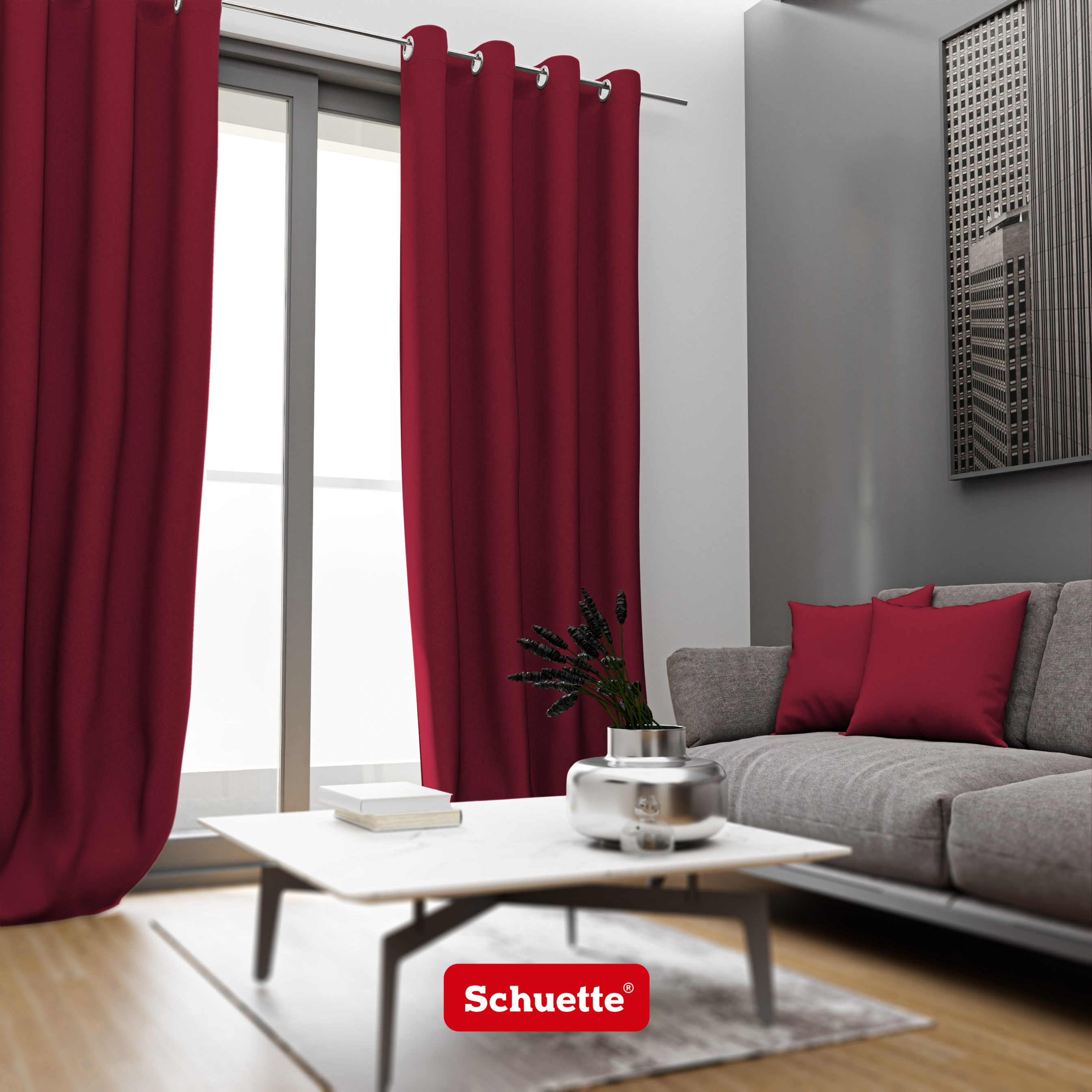Schuette® Verdunkelungs-Vorhang Gardine mit Ösen nach Maß ● Century Black Kollektion: Firre Dance (Rot) ● 1 Stück ● Knitterfrei Pflegeleicht Thermo Blickdicht & stark Abdunkelnd