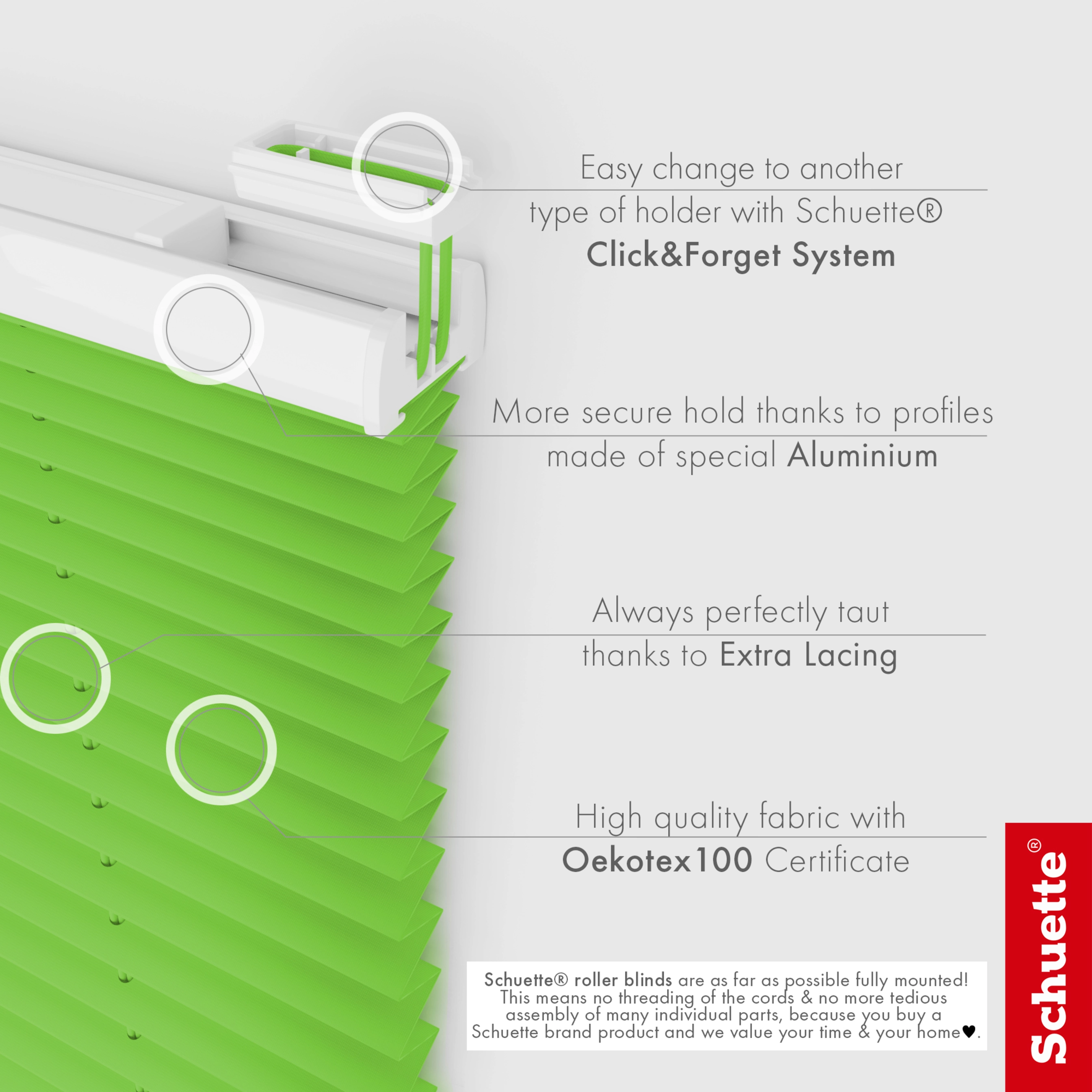 Schuette® Pleated Blind Made to Measure without Drilling • Premium Collection: Green Meadow (Green) • Profile Color: White