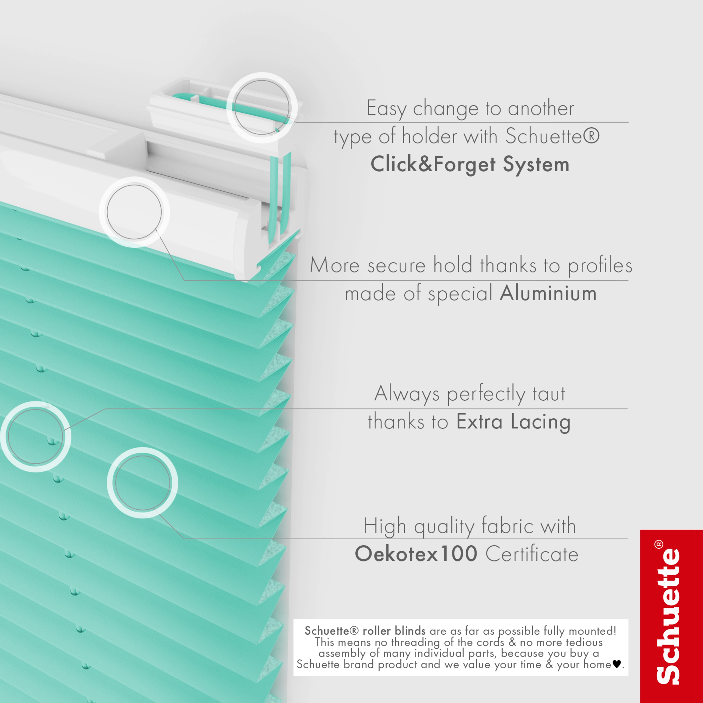 Schuette® Dachfenster Plissee nach Maß • Thermo Kollektion: Tide Tune (Türkis) • Profilfarbe: Weiß