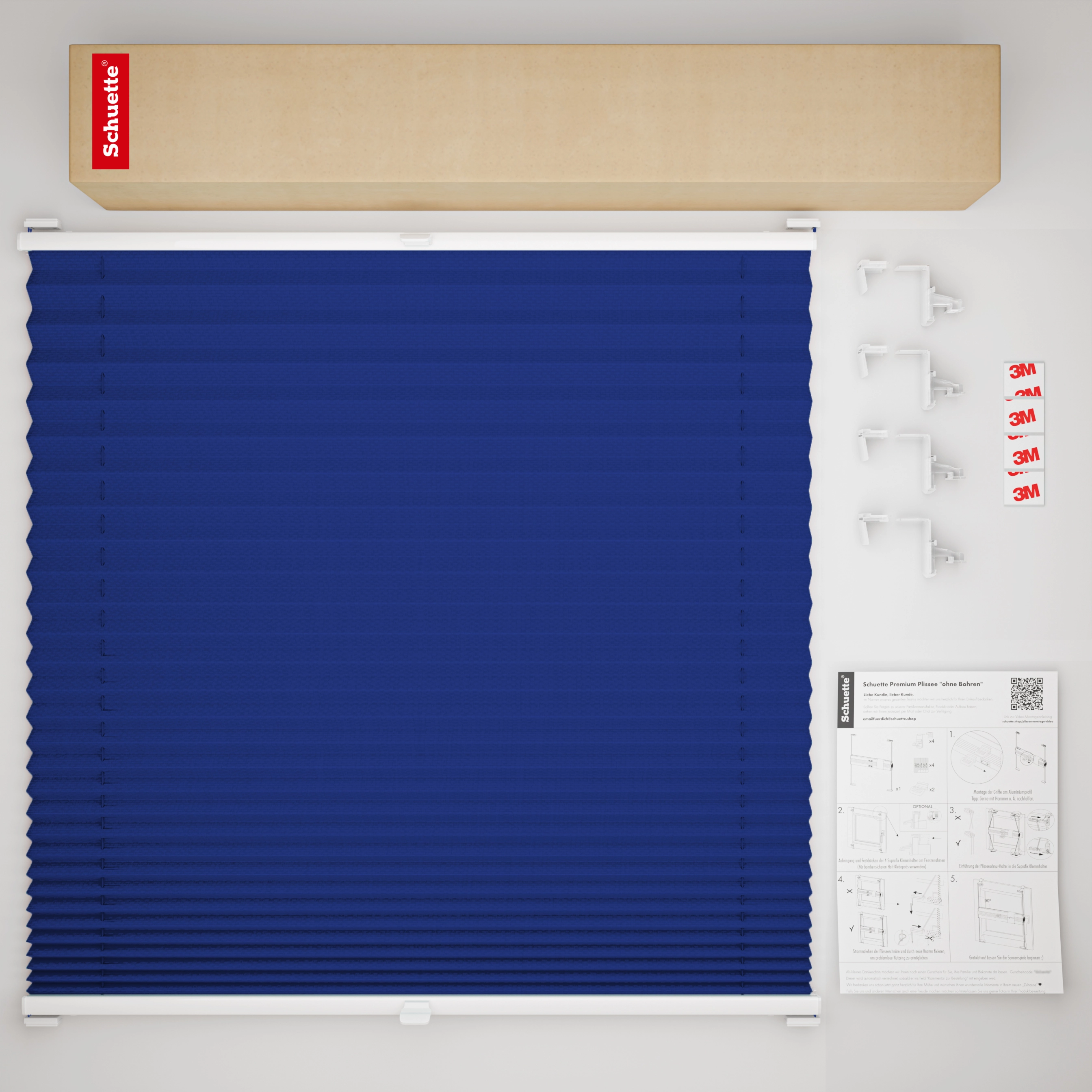 Schuette® Pleated Blind Made to Measure without Drilling • Premium Collection: Deep Lagoon (Blue) • Profile Colour: White