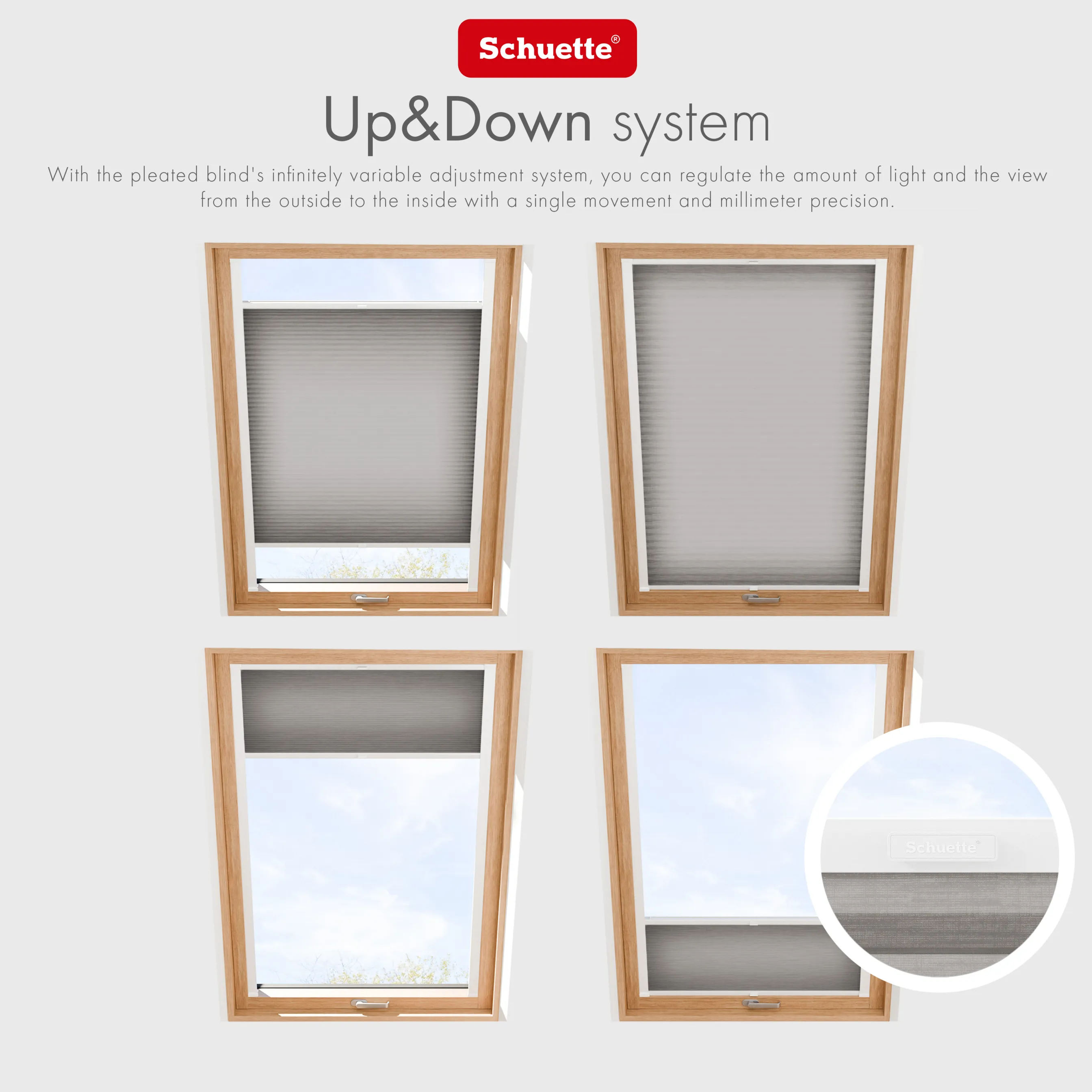 Schuette® Dachfenster Wabenplissee nach Maß • Thermo x Honey Kollektion: Overbaked (Grau) • Profilfarbe: Eiche