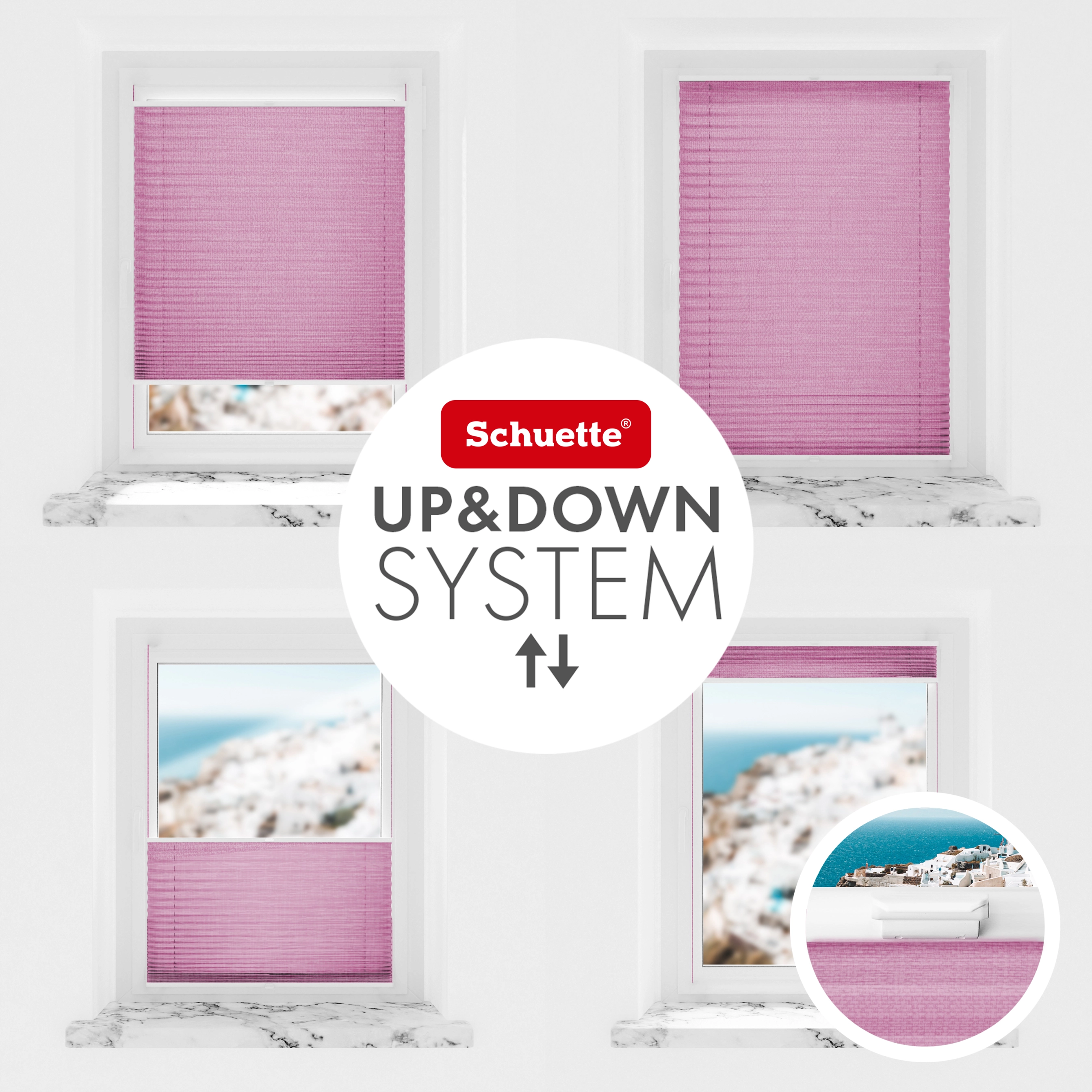 Schuette® Pleated Blind Made to Measure without Drilling • Suprafix Clamp holder “Incognito" Standard” • Melange Collection: Magic Pink (Pink) • Profile Colour: White