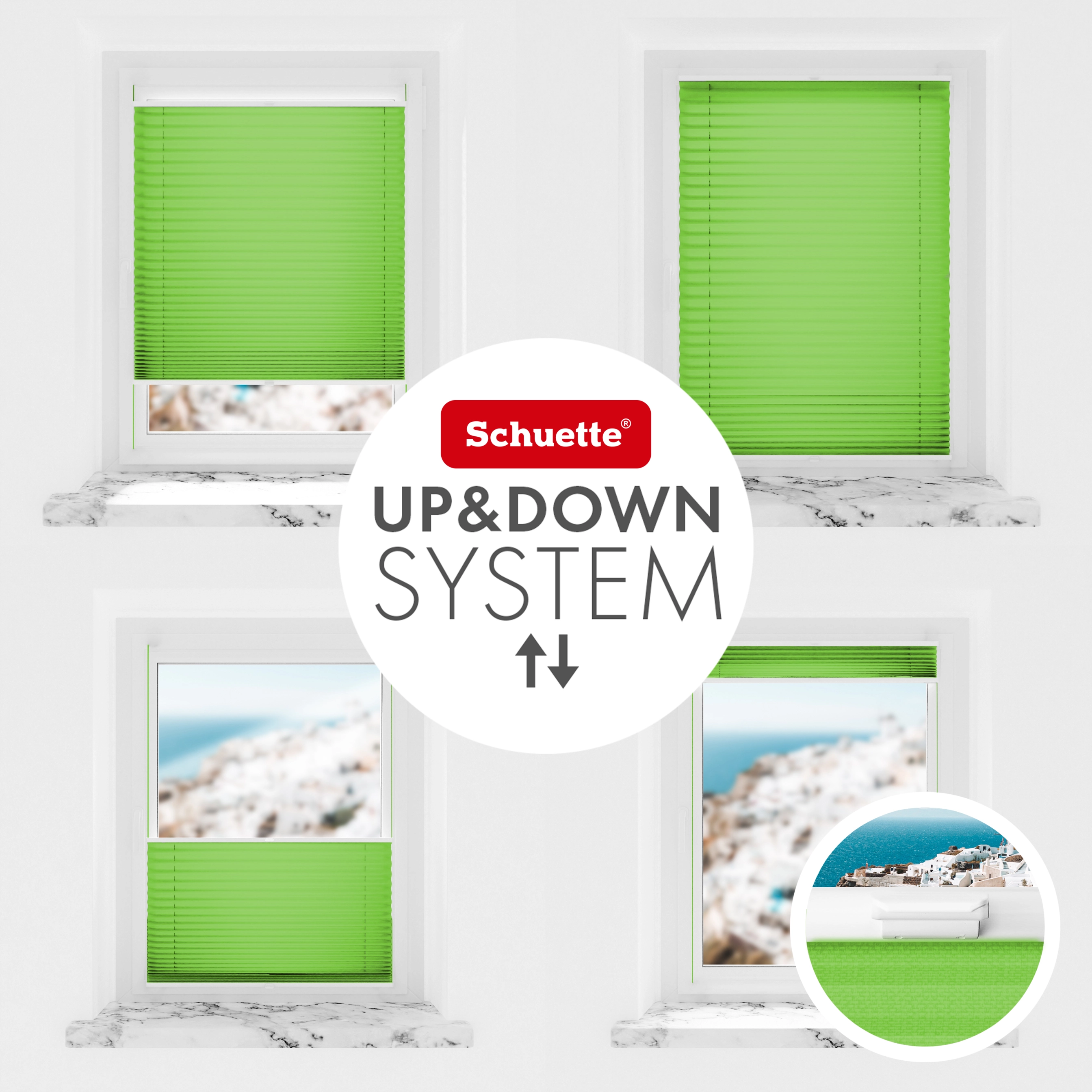 Schuette® Pleated Blind Made to Measure without Drilling • Premium Collection: Green Meadow (Green) • Profile Color: White