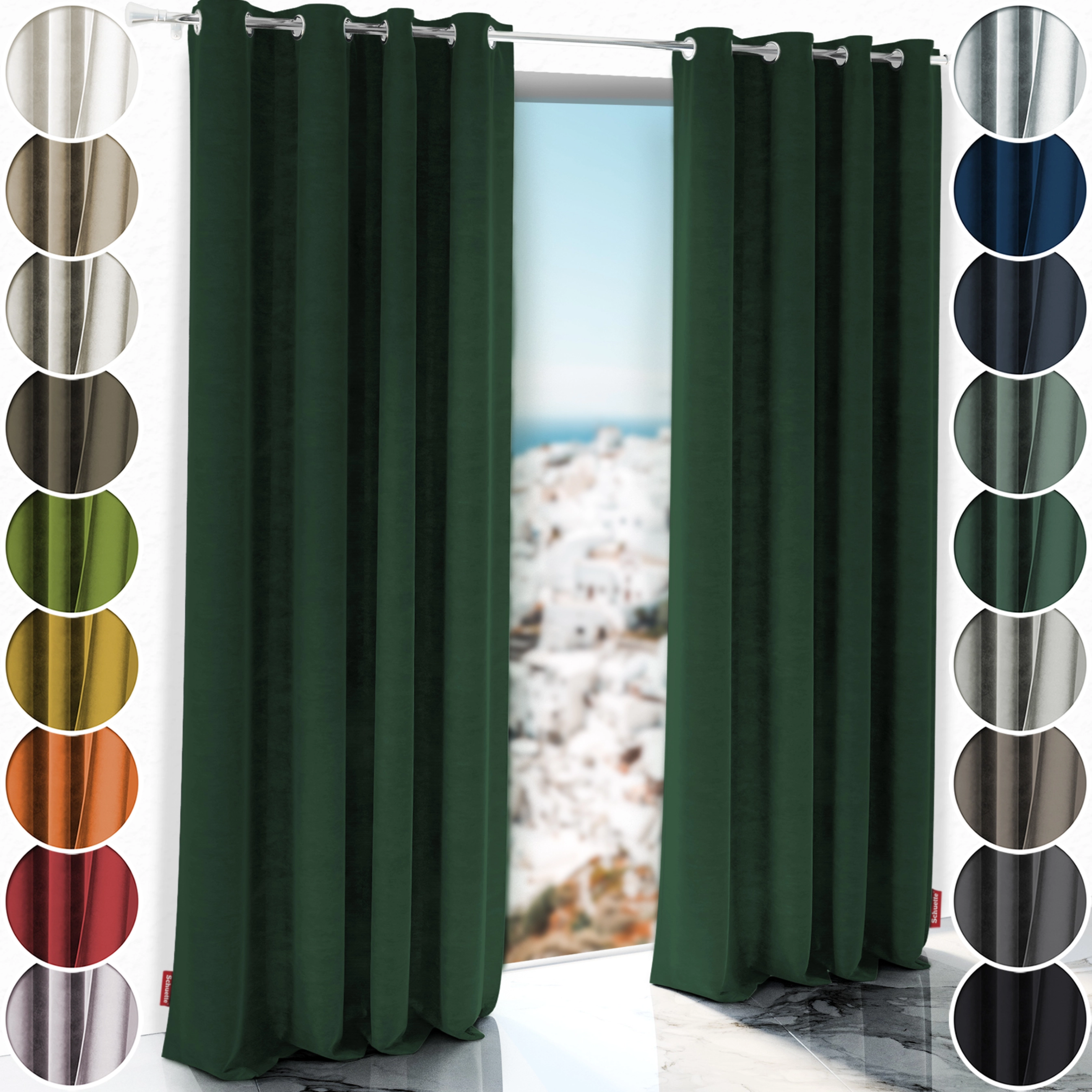 Schuette® Blackout Curtain with Eyelets ● Millenium Velvet Collection: Dark Forest (dark green) ● 1 piece ● Crease-resistant Easy-care Thermo Opaque & heavily darkening