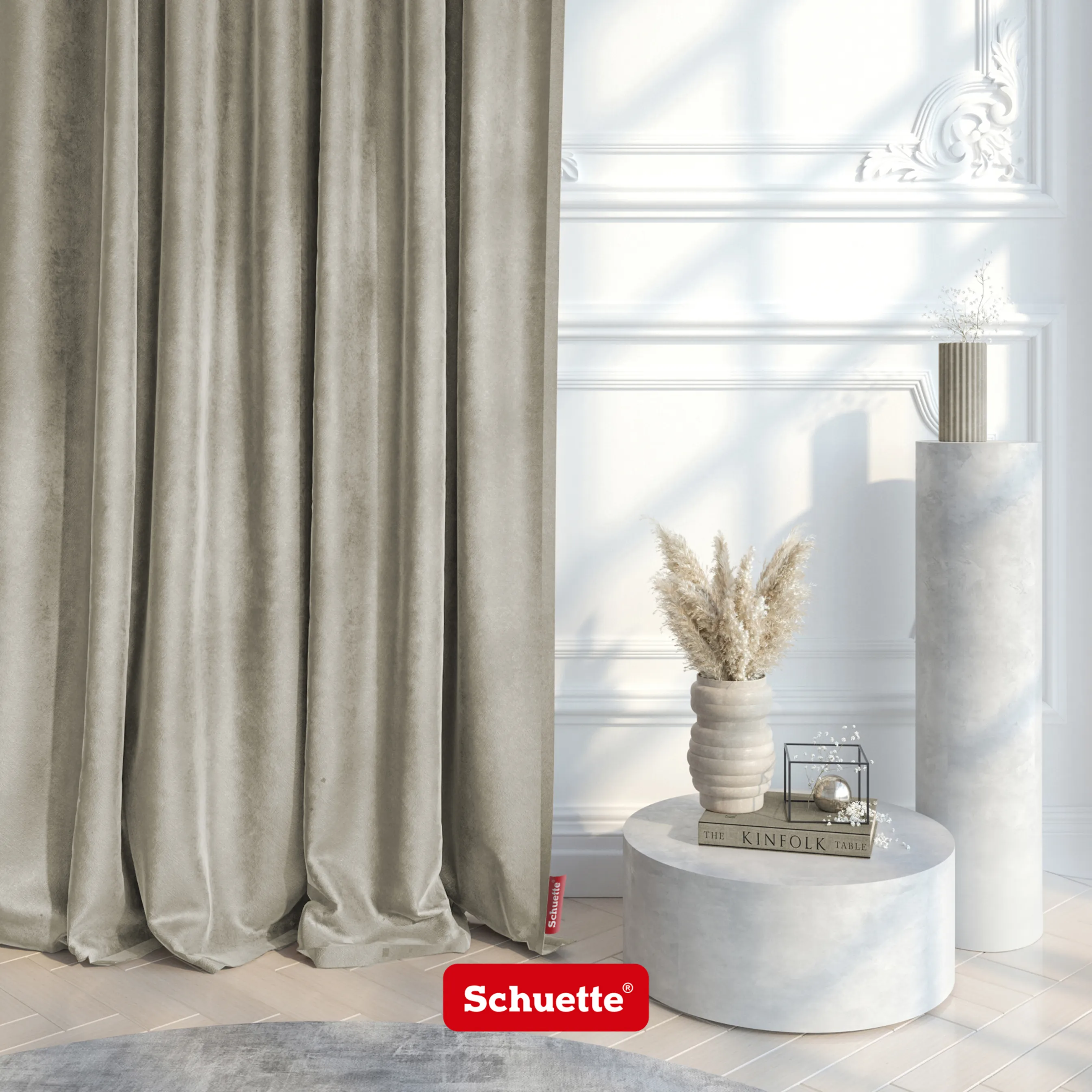 Schuette® Verdunkelungs-Vorhang Gardine mit Ösen nach Maß ● Millenium Velvet Kollektion: Polar Bear (Weiß-Grau-Beige) ● 1 Stück ● Knitterfrei Pflegeleicht Thermo Blickdicht & stark Abdunkelnd