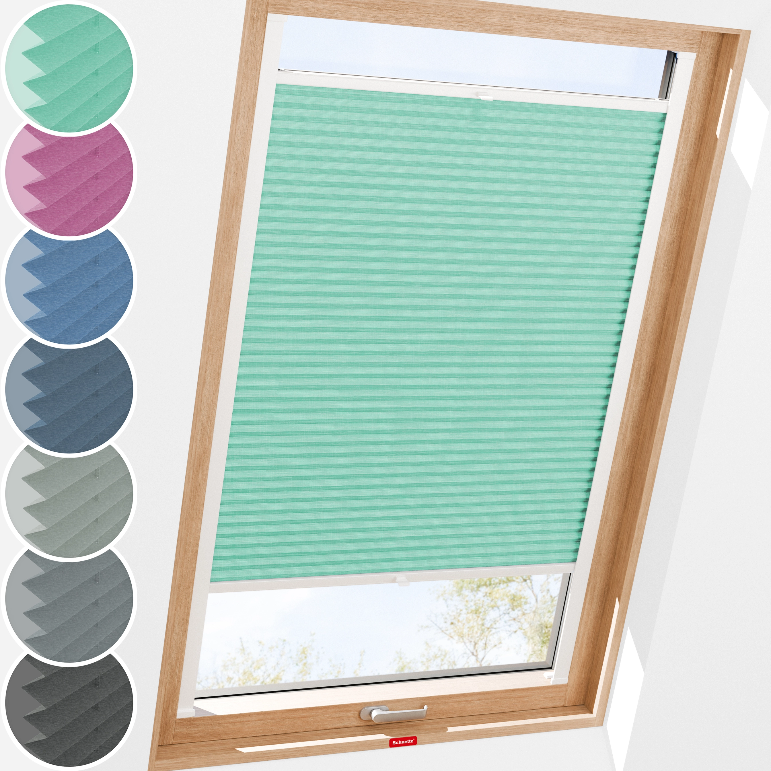 Schuette® Dachfenster Plissee nach Maß • Melange Kollektion: Mint Ice Cream (Grün) • Profilfarbe: Weiß