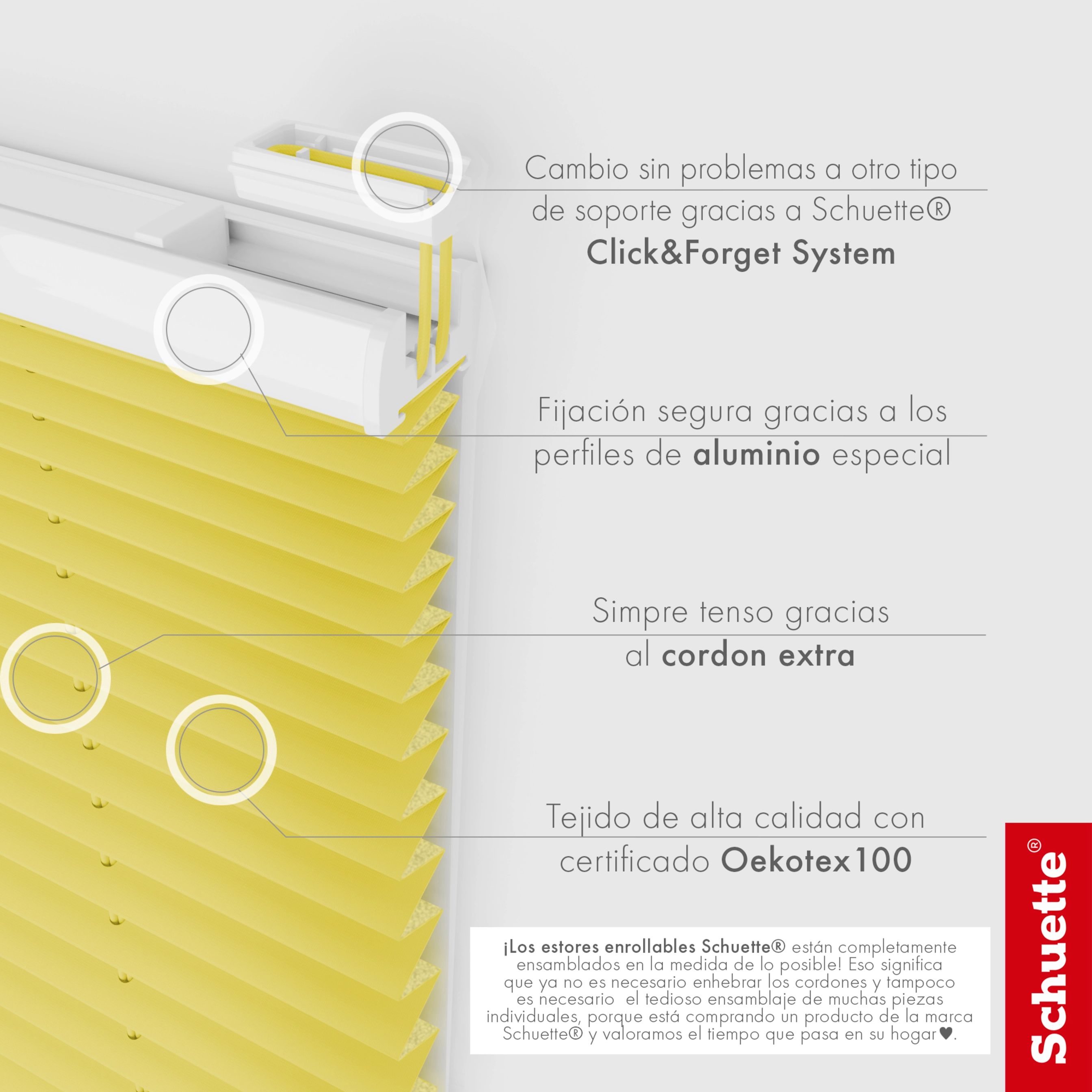 Schuette® Plissee ohne Bohren nach Maß • Suprafix Klemmhalter “Incognito" Standard • Thermo Kollektion: Sunflower (Gelb) • Profilfarbe: Weiß