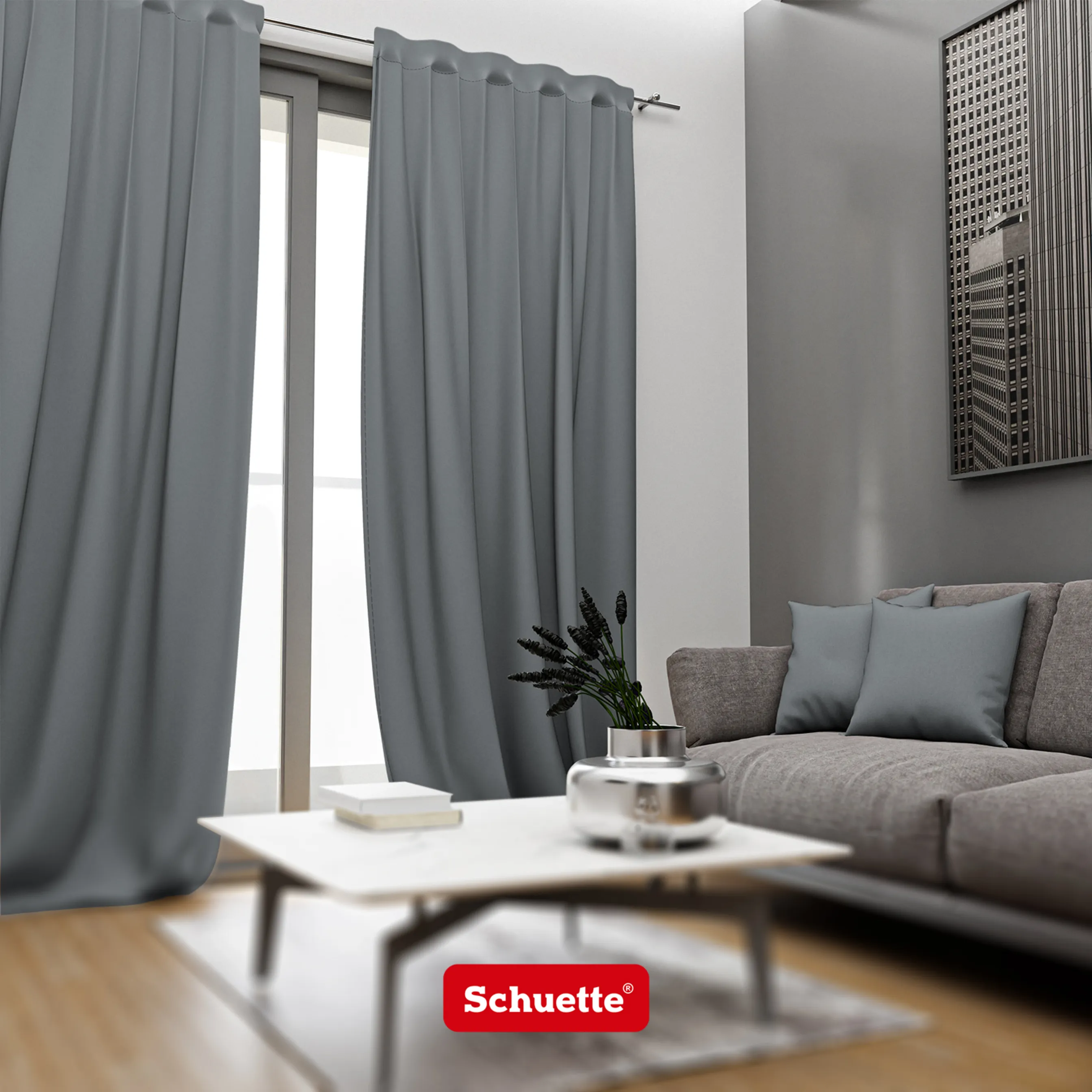 Schuette® Verdunkelungs-Vorhang Gardine mit Tunnelband nach Maß ● Century Black Kollektion: Misty Harbor (Grau) ● 1 Stück ● Knitterfrei Pflegeleicht Thermo Blickdicht & stark Abdunkelnd