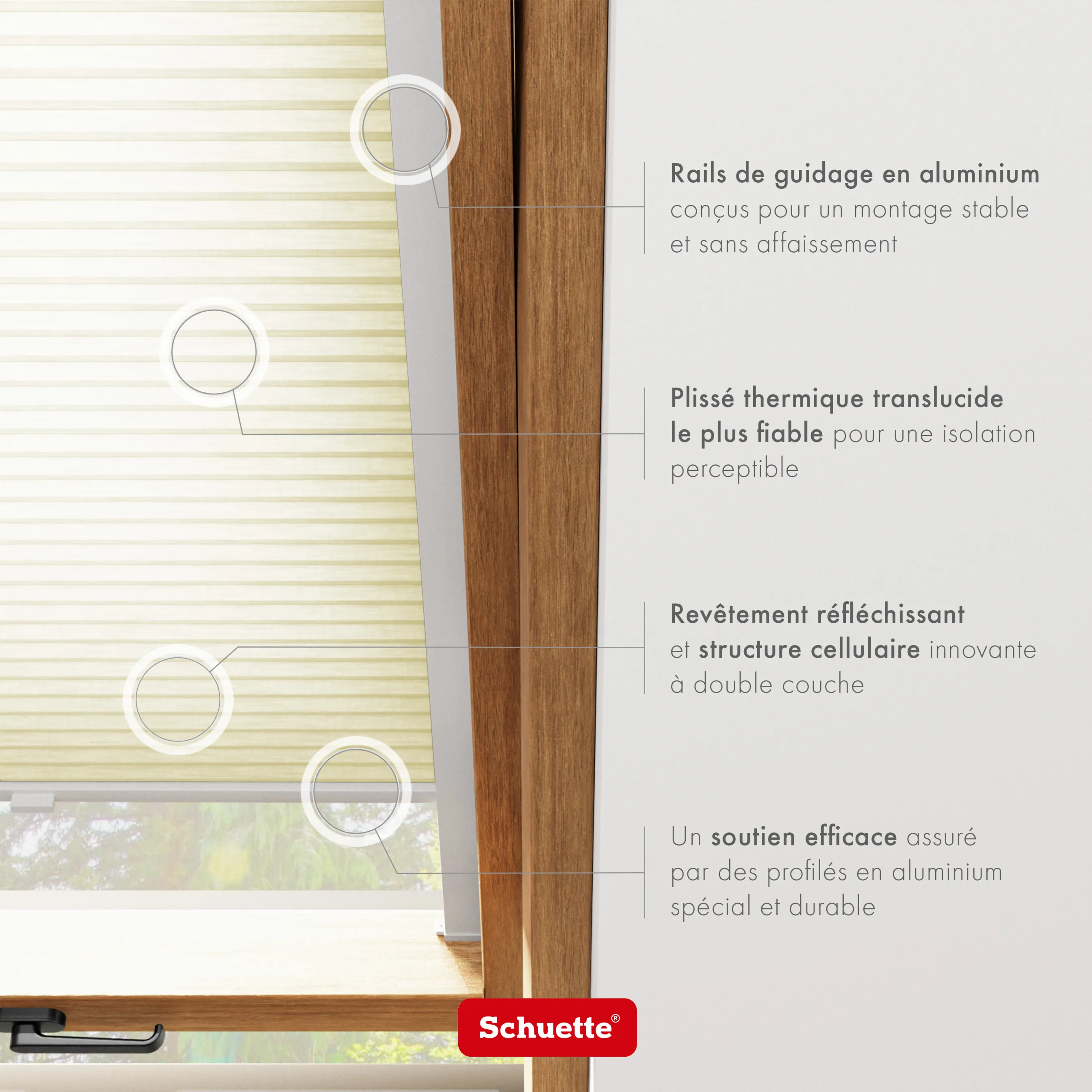 Schuette® Dachfenster Wabenplissee nach Maß • Thermo x Honey Kollektion: Butterlight (Beige) • Profilfarbe: Walnuss