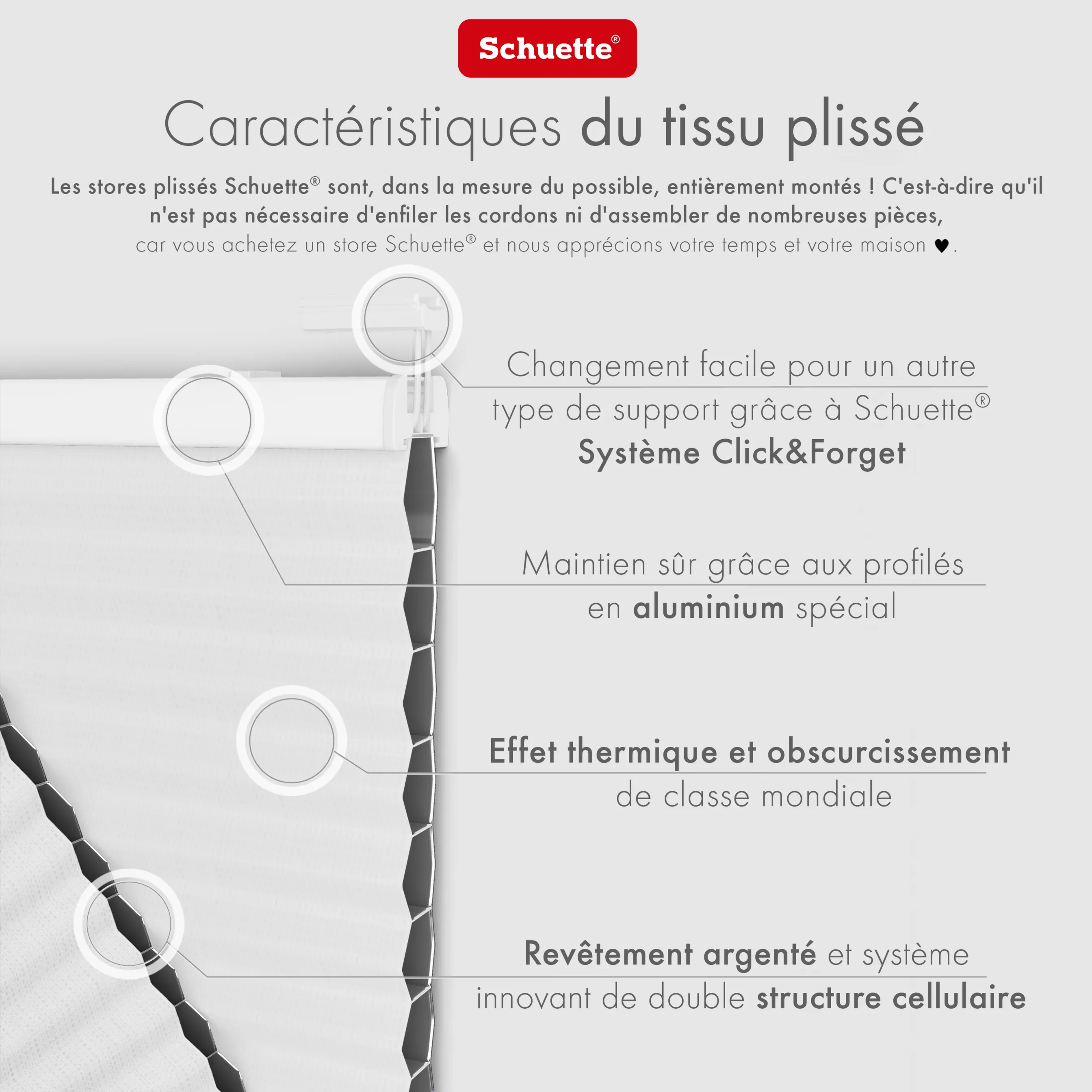 Schuette® Wabenplissee ohne Bohren nach Maß • Suprafix Klemmhalter “Incognito X" • Honey Kollektion: Moonlight (Weiß) • Profilfarbe: Weiß