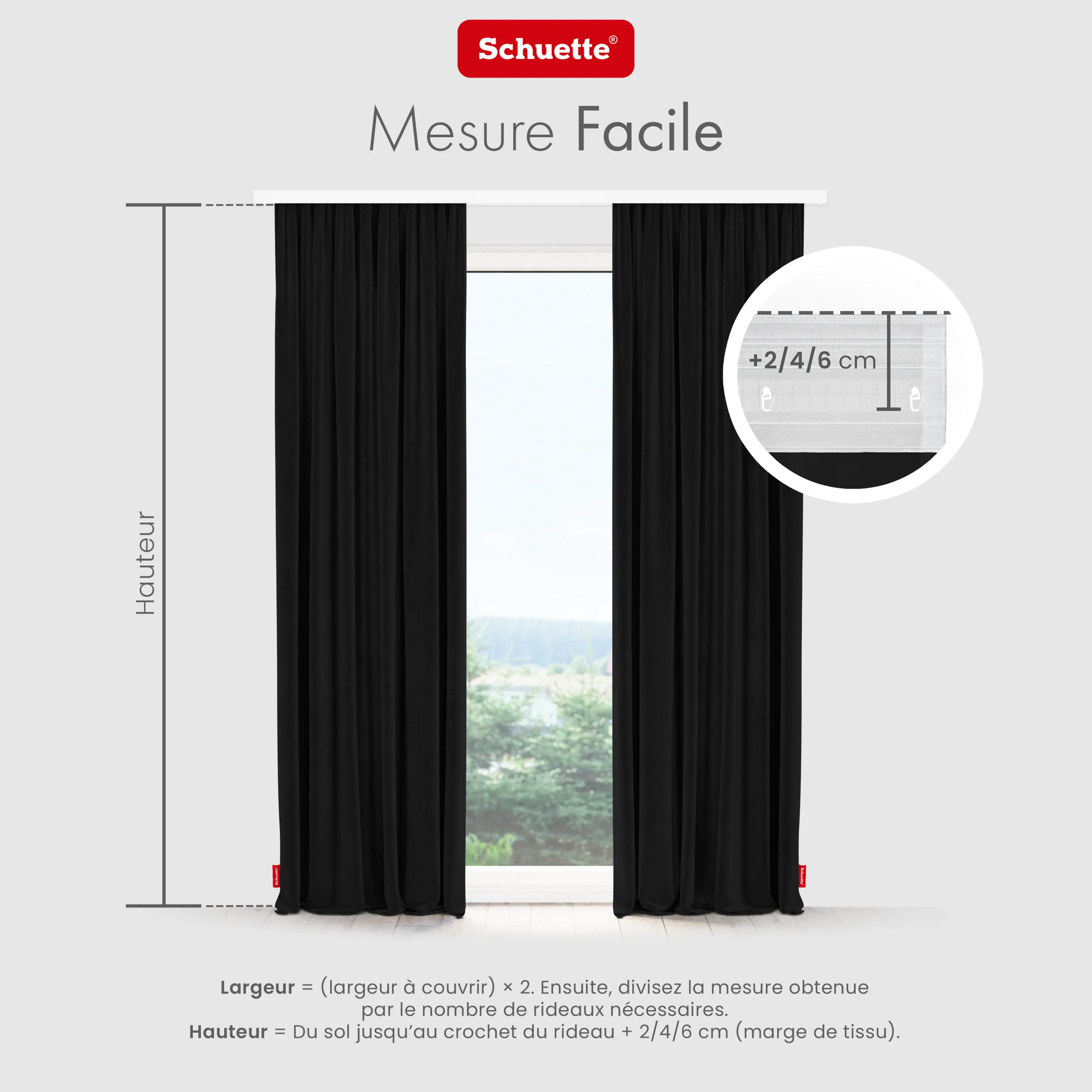 Schuette® Verdunkelungs-Vorhang Gardine mit Tunnelband nach Maß ● Millenium Velvet Kollektion: Black Swan (Schwarz) ● 1 Stück ● Knitterfrei Pflegeleicht Thermo Blickdicht & stark Abdunkelnd