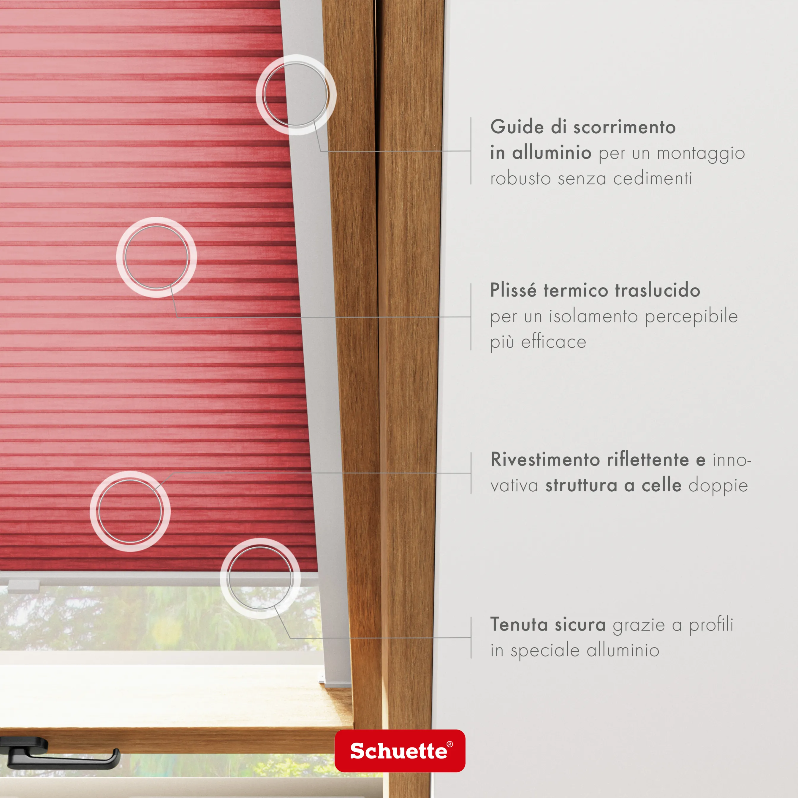 Schuette® Dachfenster Wabenplissee nach Maß • Thermo x Honey Kollektion: Cherrished (Rot) • Profilfarbe: Braun