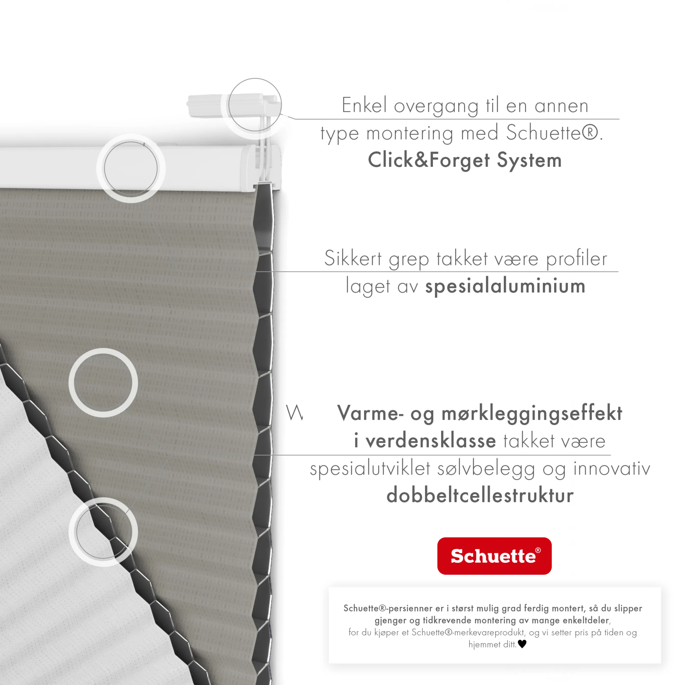 Schuette® Wabenplissee ohne Bohren nach Maß • Klebehalter & Schraubhalter 2in1 Set "Letsbond" • Honey Kollektion: Silver Mist (Grau) • Profilfarbe: Weiß