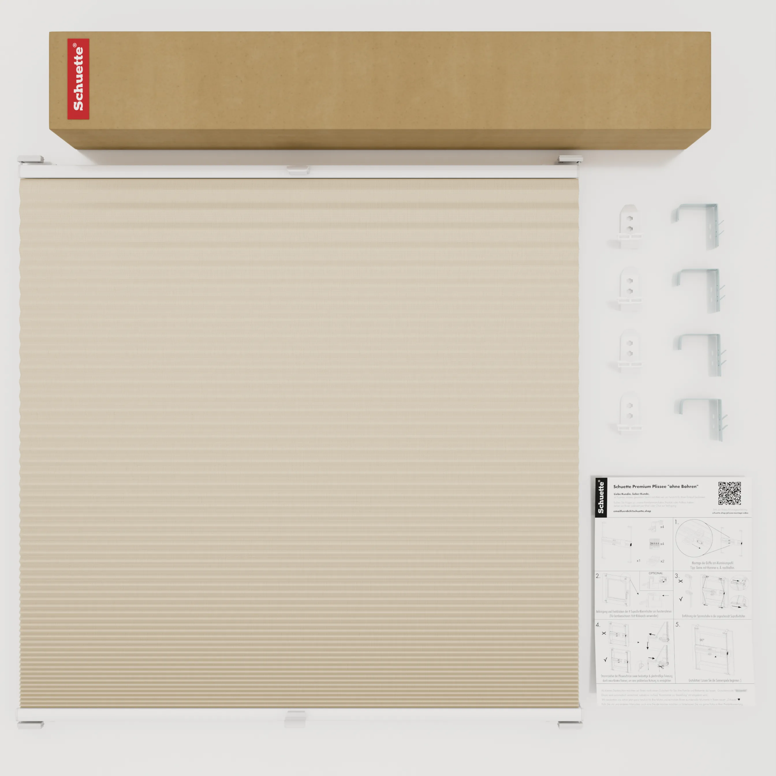 Schuette® Wabenplissee mit Bohren nach Maß • Suprafix "Double 2in1" Schraub- & Klemmhalter • Honey Kollektion: The Dune (Beige) • Profilfarbe: Weiß