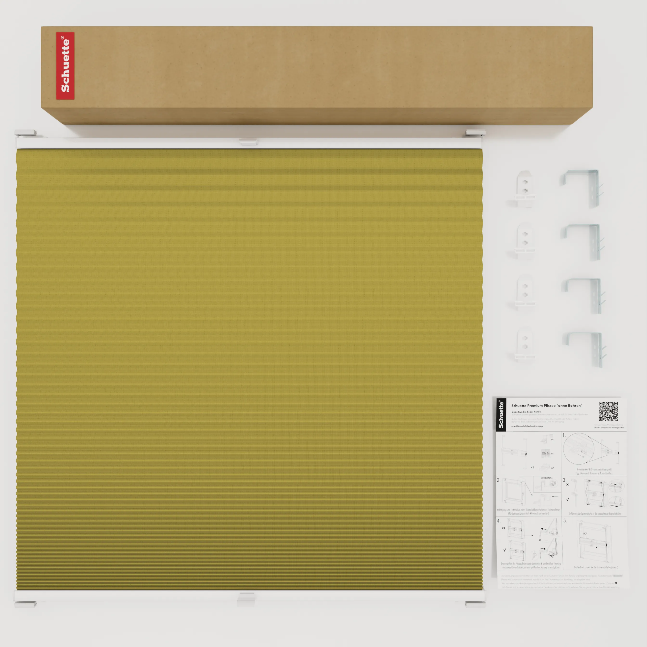 Schuette® Wabenplissee mit Bohren nach Maß • Suprafix "Double 2in1" Schraub- & Klemmhalter • Honey Kollektion: Olive Branch (Olivgrün) • Profilfarbe: Weiß