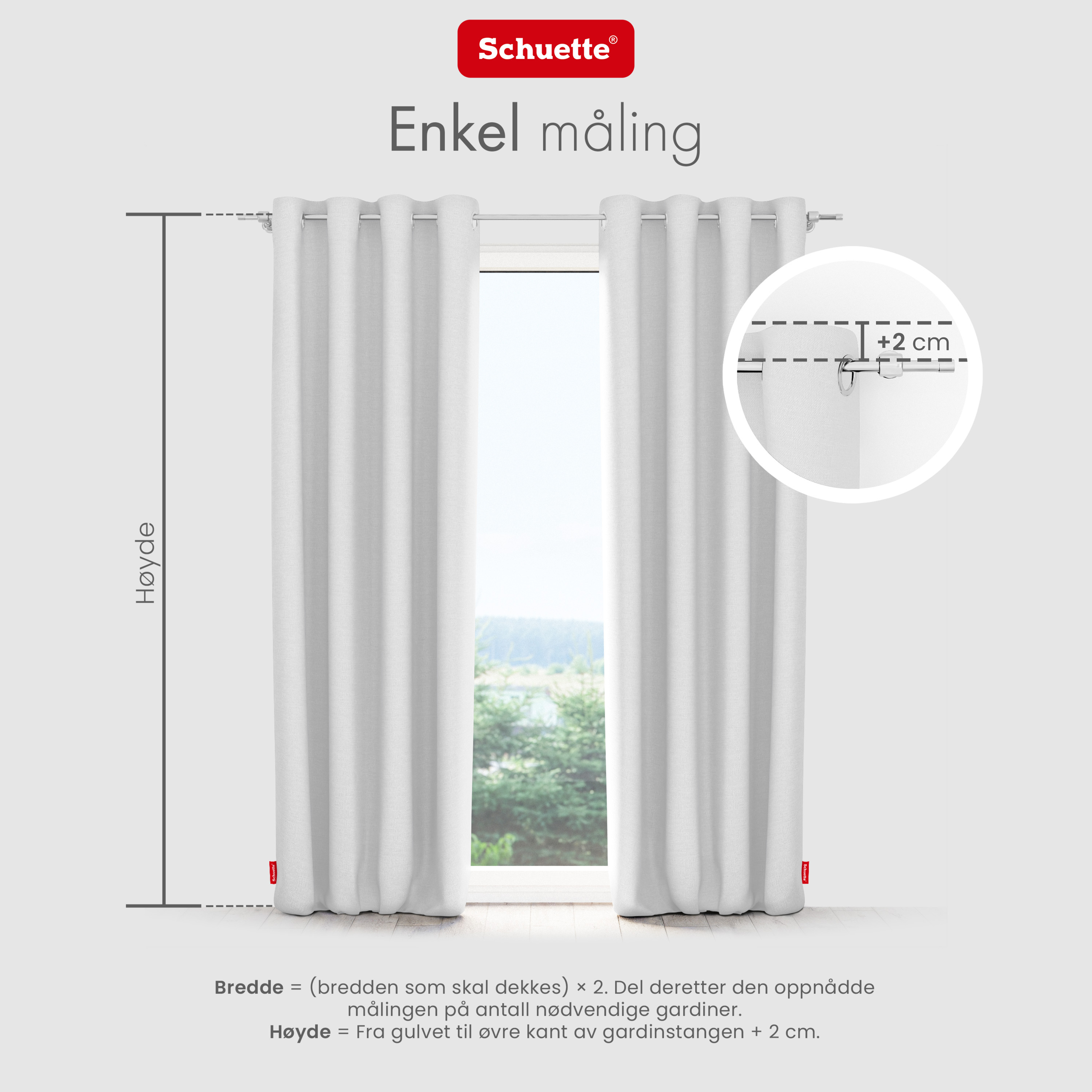 måle vindu for gardiner med maljer eller tunnelbånd