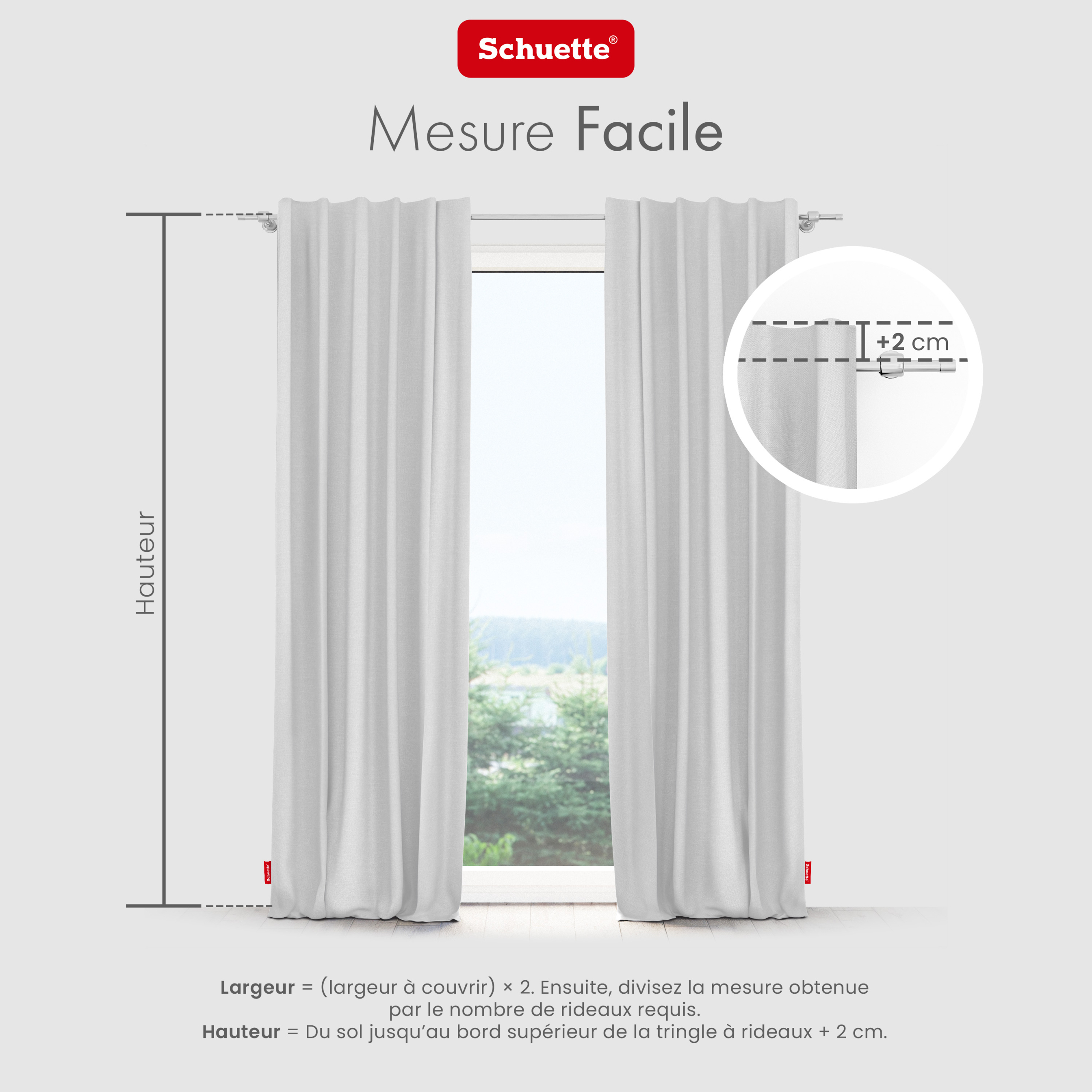 mesurer la fenêtre pour des rideaux avec œillets ou ruban tunnel