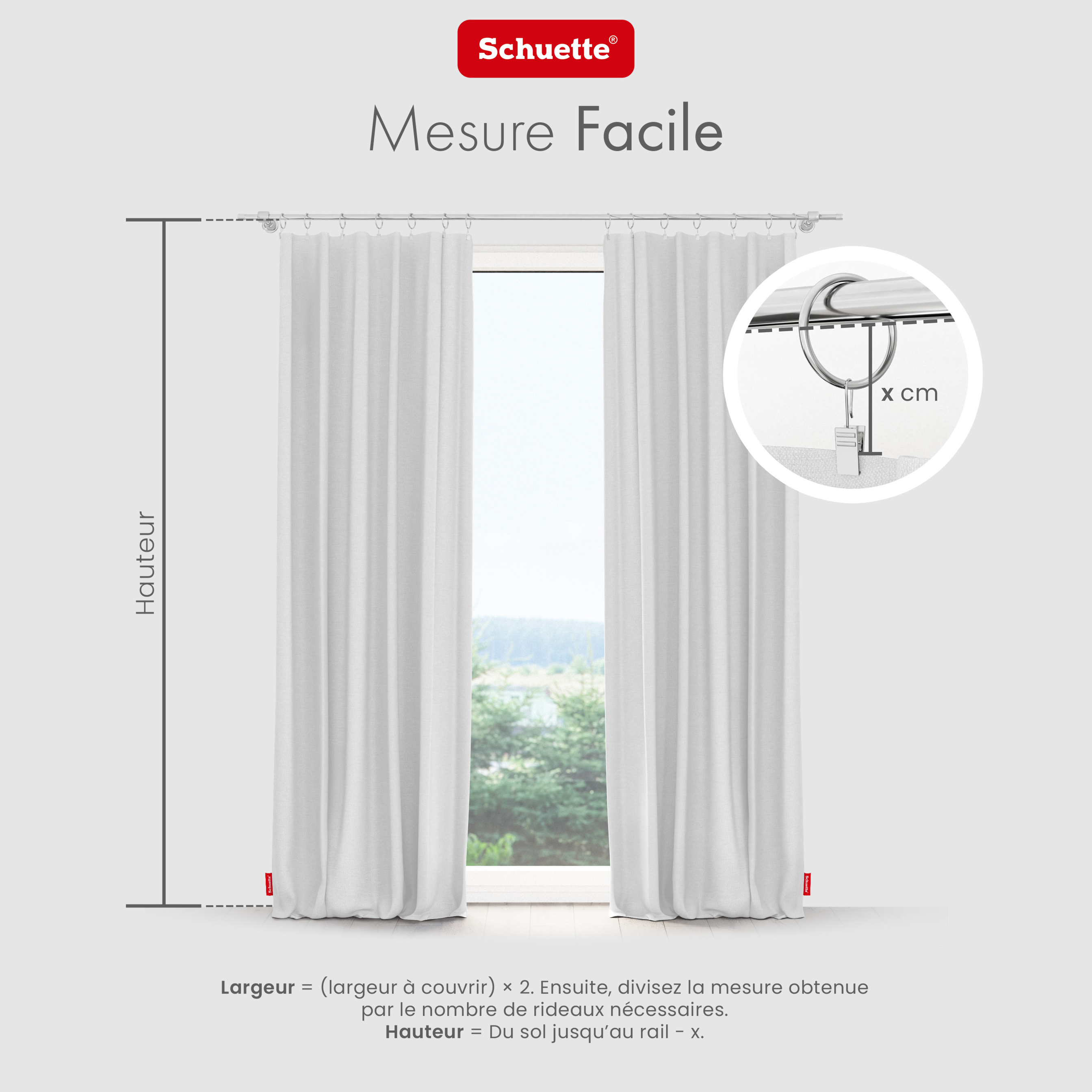 mesurer la fenêtre pour des rideaux avec œillets ou ruban tunnel