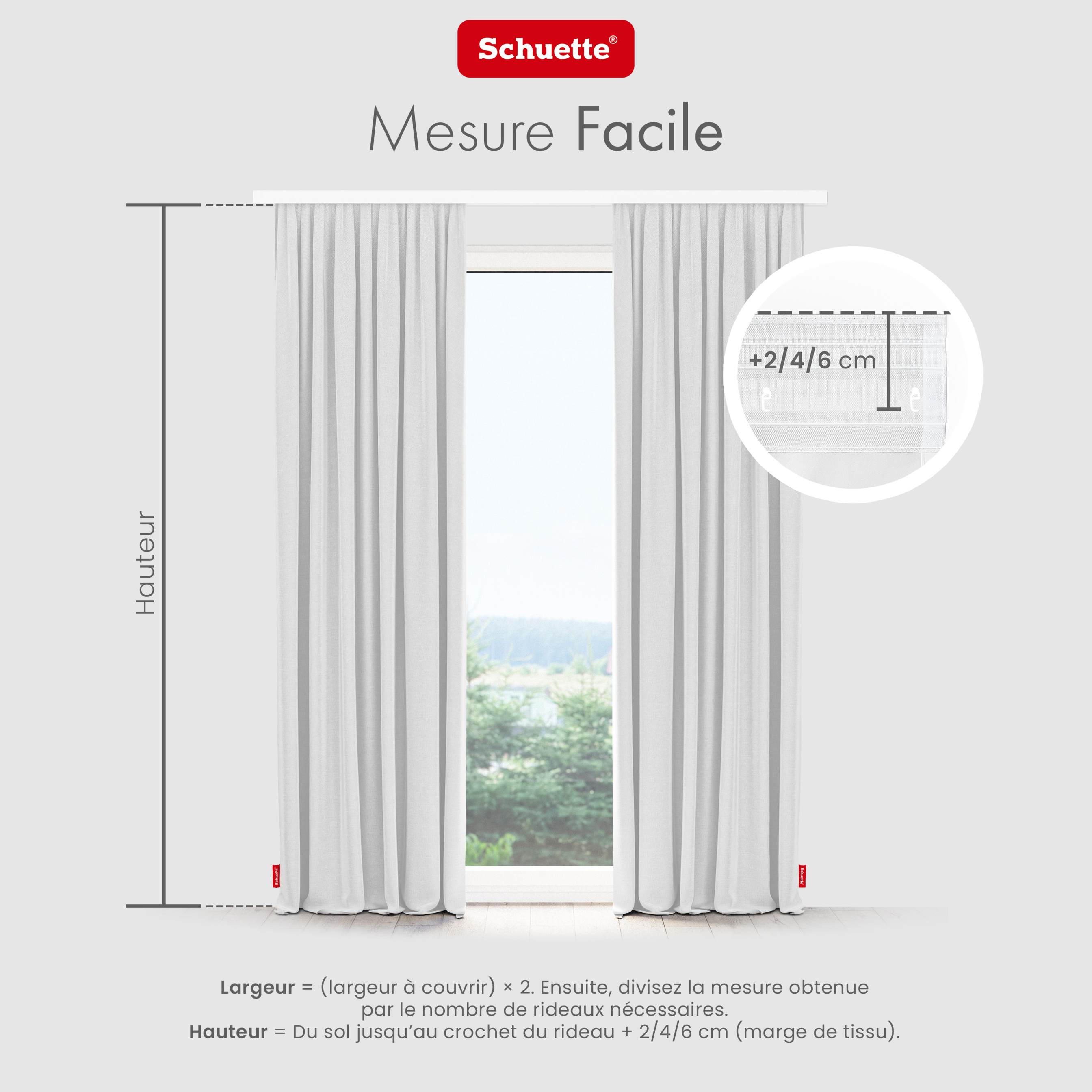 mesurer la fenêtre pour des rideaux avec œillets ou ruban tunnel