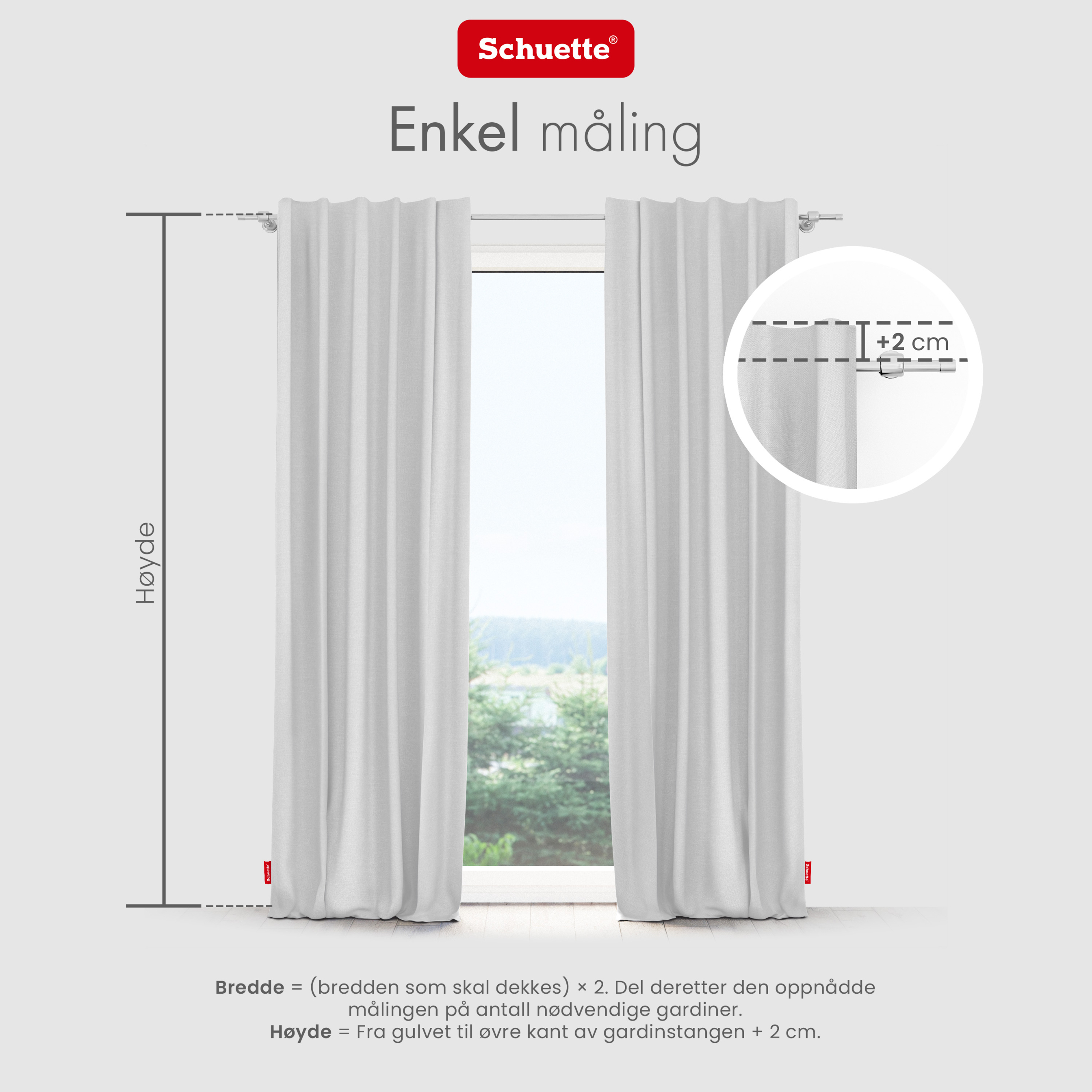 måle vindu for gardiner med maljer eller tunnelbånd