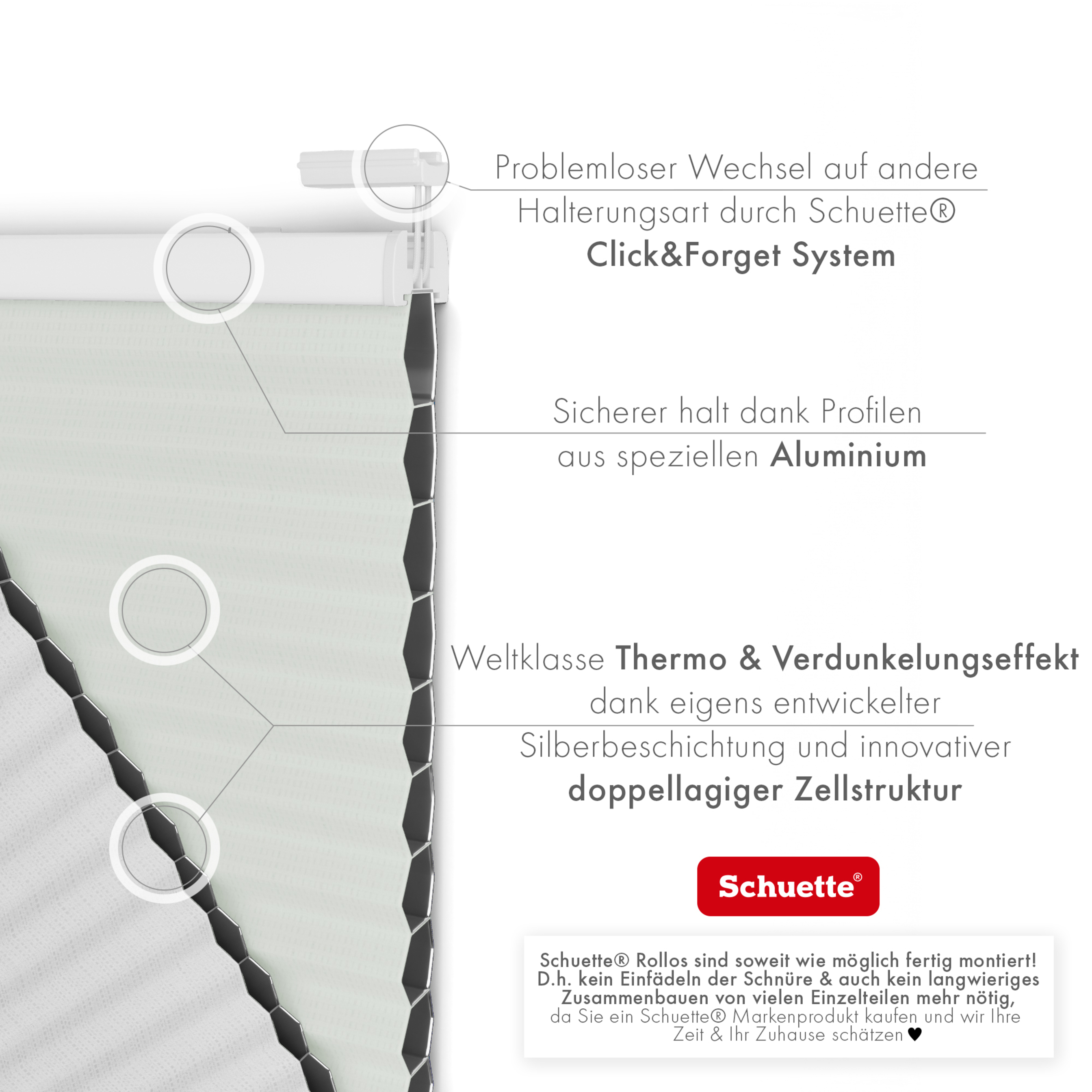 Schuette® Wabenplissee ohne Bohren nach Maß • Klebehalter & Schraubhalter 2in1 Set "Letsbond" Transparent • Honey Kollektion: Tinkerbell Twinkle (Pastellgrün) • Profilfarbe: Silber