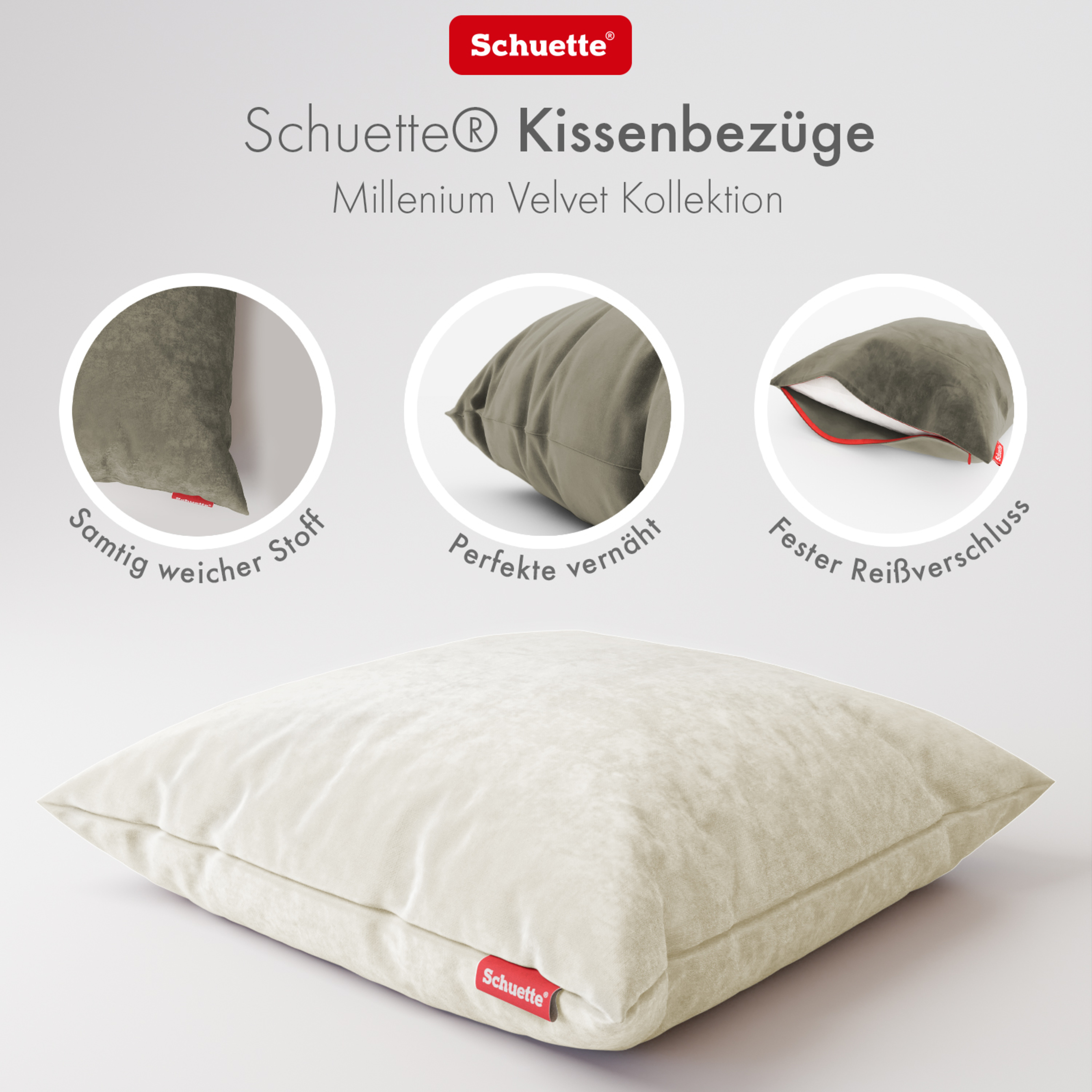 Schuette® Dekorativer Kissenbezug aus Samt mit verdecktem Reißverschluss • Millenium Velvet Kollektion: Polar Bear (Weiß-Beige) • 1 Stück • Knitterfrei • Kuschelweich
