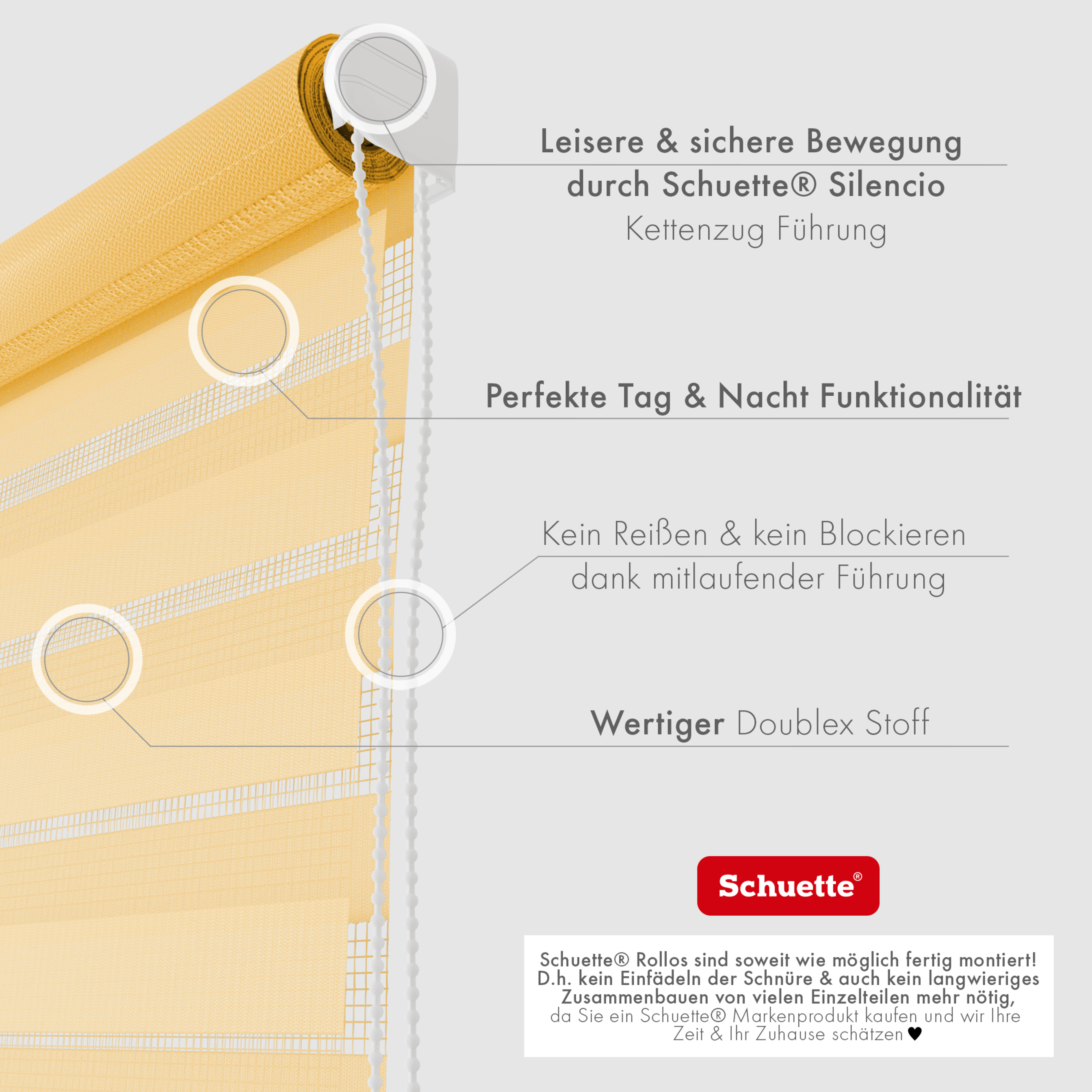 Schuette® Tag und Nacht Rollo ohne Bohren & mit Bohren 2in1 nach Maß • Doppelrollo Kollektion: Sand Castle (Beige) • Profilfarbe: Schwarz