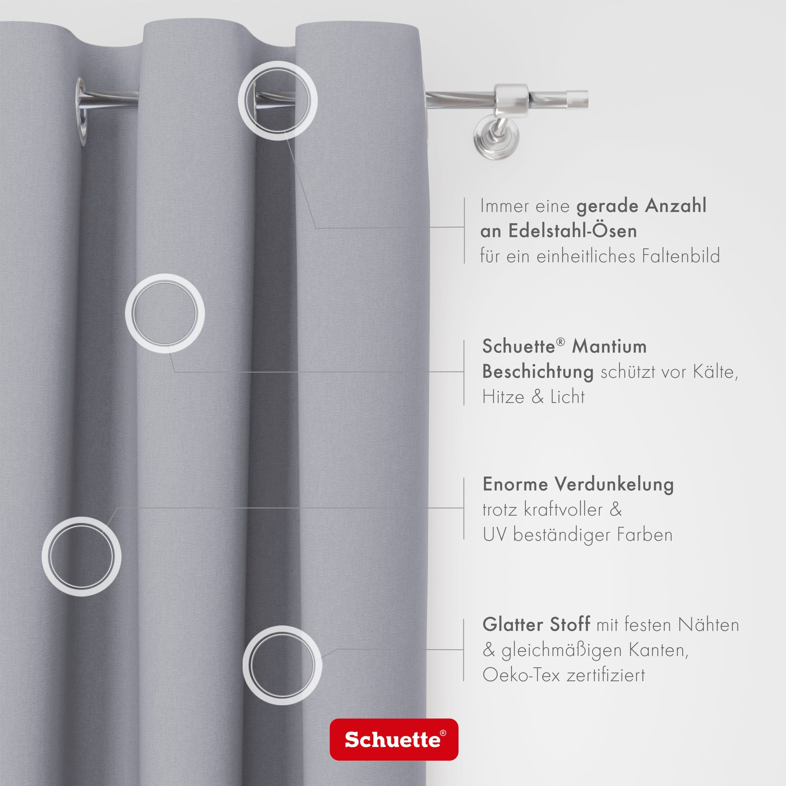 Schuette® Verdunkelungs-Vorhang Gardine mit Ösen nach Maß ● Century Black Kollektion: Fine Platinium (Silber) ● 1 Stück ● Knitterfrei Pflegeleicht Thermo Blickdicht & stark Abdunkelnd
