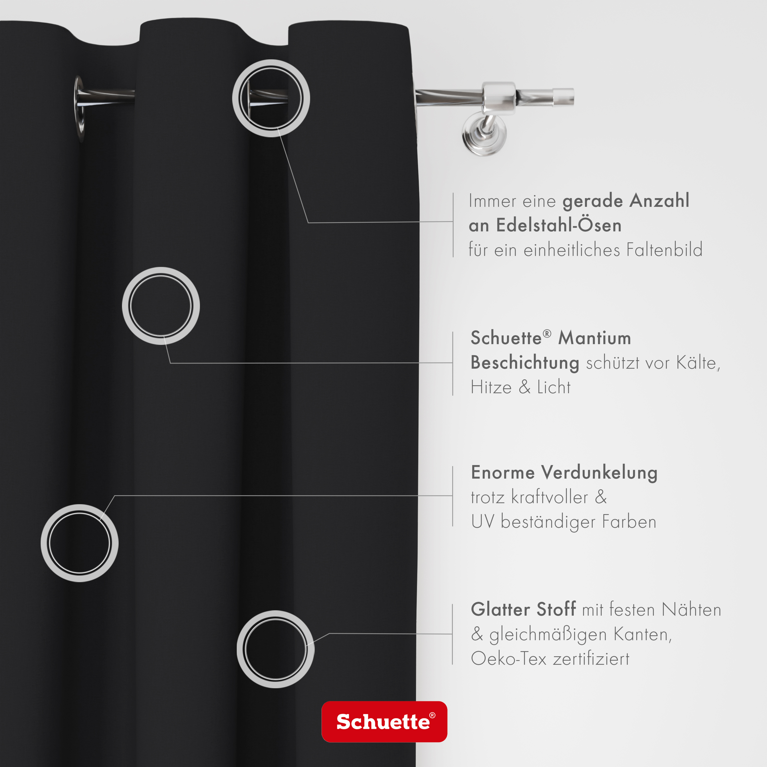 Schuette® Verdunkelungs-Vorhang Gardine mit Ösen nach Maß ● Century Black Kollektion: Raven Feather (Schwarz) ● 1 Stück ● Knitterfrei Pflegeleicht Thermo Blickdicht & stark Abdunkelnd