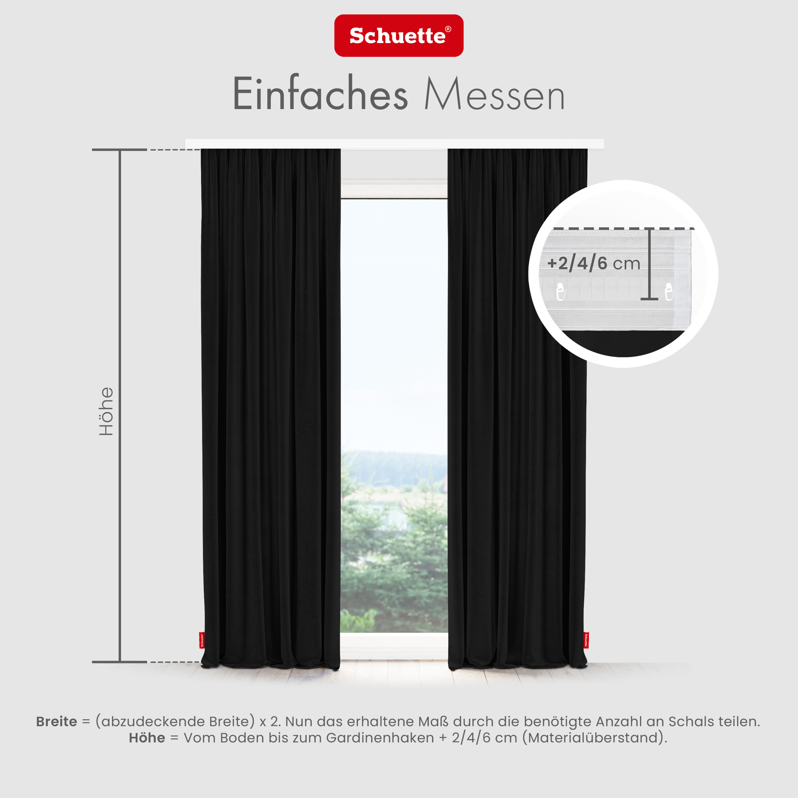 Schuette® Verdunkelungs-Vorhang Gardine mit Tunnelband nach Maß ● Millenium Velvet Kollektion: Black Swan (Schwarz) ● 1 Stück ● Knitterfrei Pflegeleicht Thermo Blickdicht & stark Abdunkelnd
