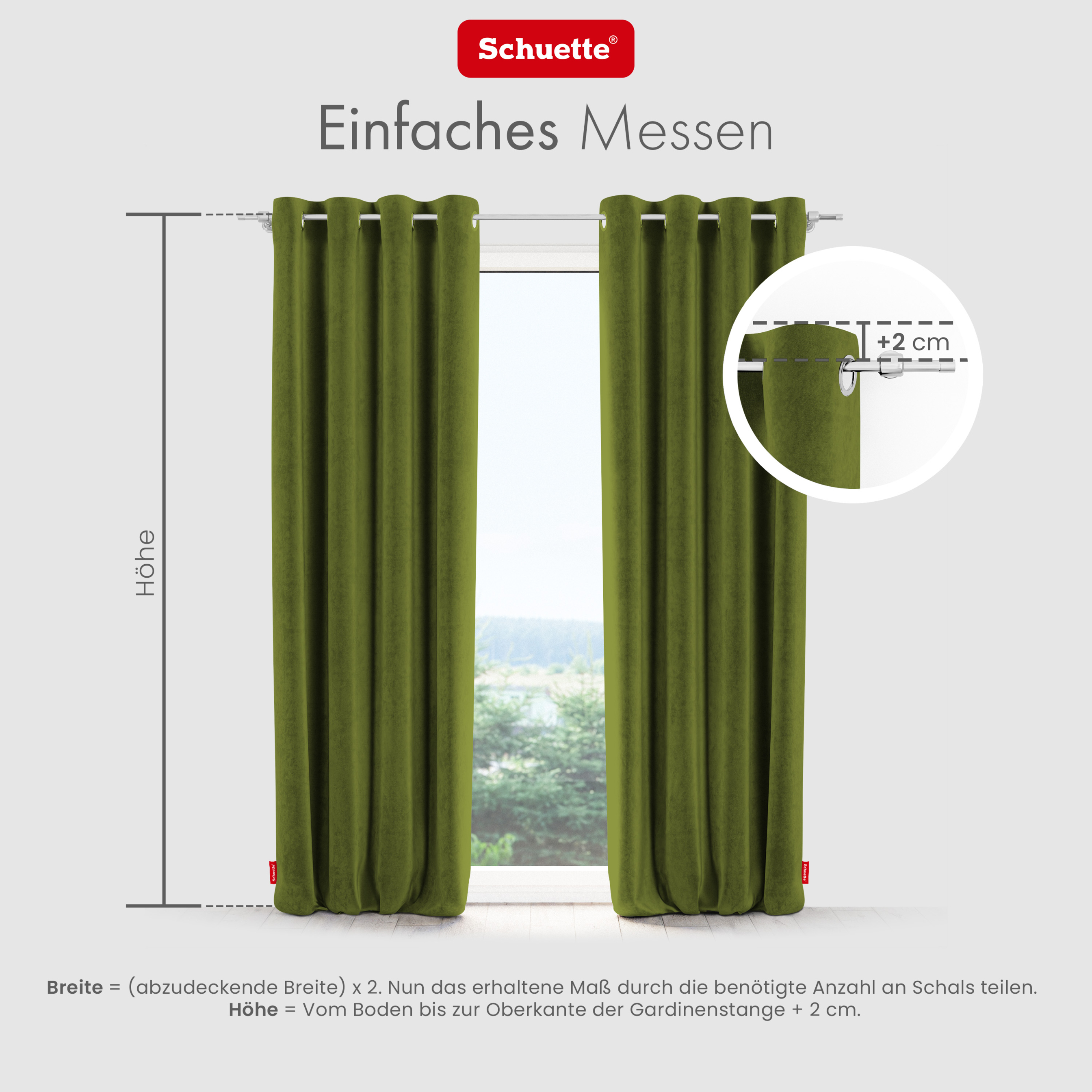 Schuette® Verdunkelungs-Vorhang Gardine mit Ösen nach Maß ● Millenium Velvet Kollektion: Olives Garden (Grün) ● 1 Stück ● Knitterfrei Pflegeleicht Thermo Blickdicht & stark Abdunkelnd
