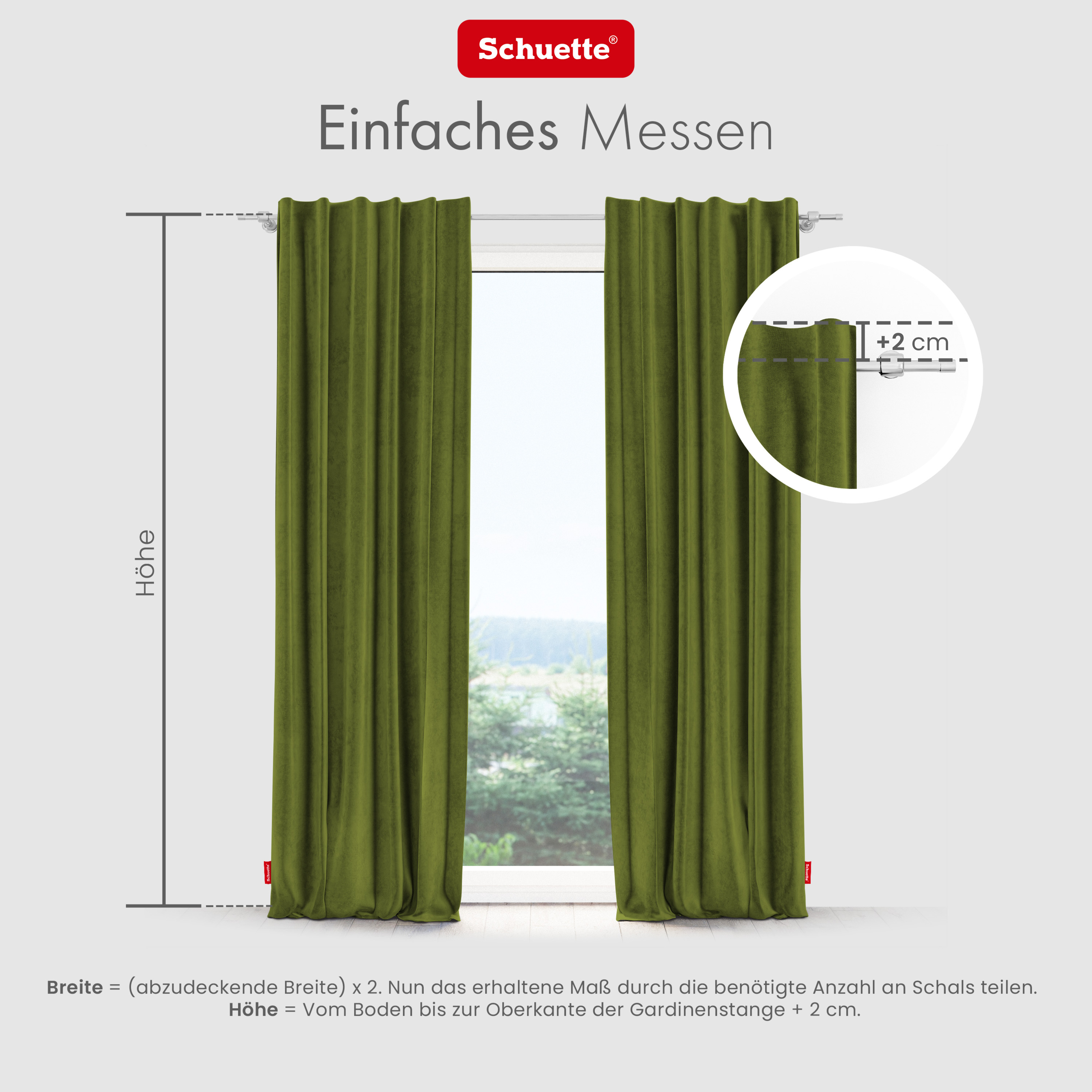 Schuette® Verdunkelungs-Vorhang Gardine mit Tunnelband nach Maß ● Millenium Velvet Kollektion: Olives Garden (Grün) ● 1 Stück ● Knitterfrei Pflegeleicht Thermo Blickdicht & stark Abdunkelnd