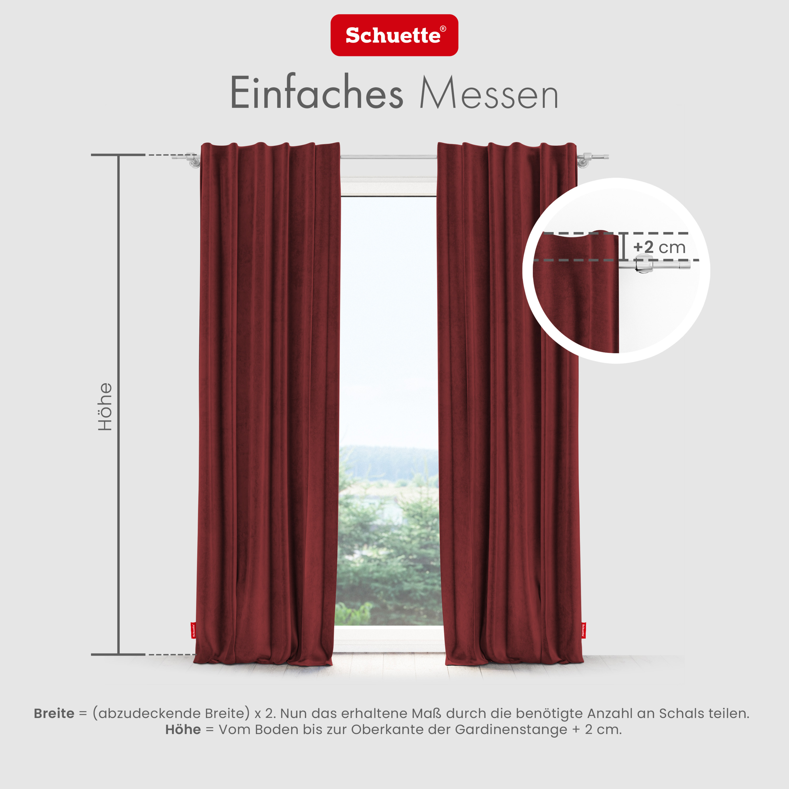 Schuette® Verdunkelungs-Vorhang Gardine mit Tunnelband nach Maß ● Millenium Velvet Kollektion: Carmine (Rot) ● 1 Stück ● Knitterfrei Pflegeleicht Thermo Blickdicht & stark Abdunkelnd