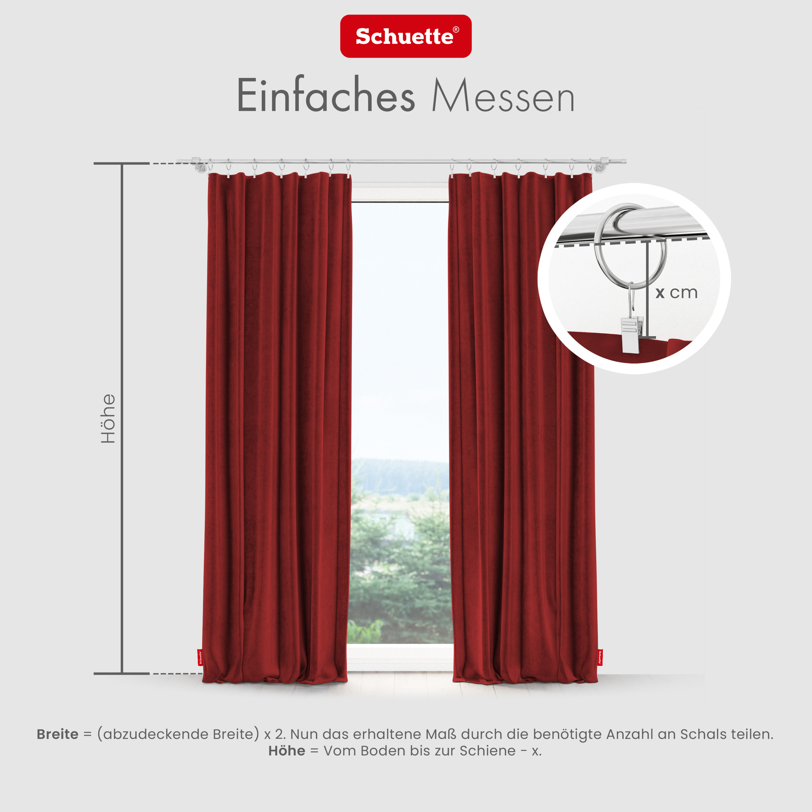 Schuette® Verdunkelungs-Vorhang Gardine mit Tunnelband nach Maß ● Millenium Velvet Kollektion: Sangria (Rot) ● 1 Stück ● Knitterfrei Pflegeleicht Thermo Blickdicht & stark Abdunkelnd