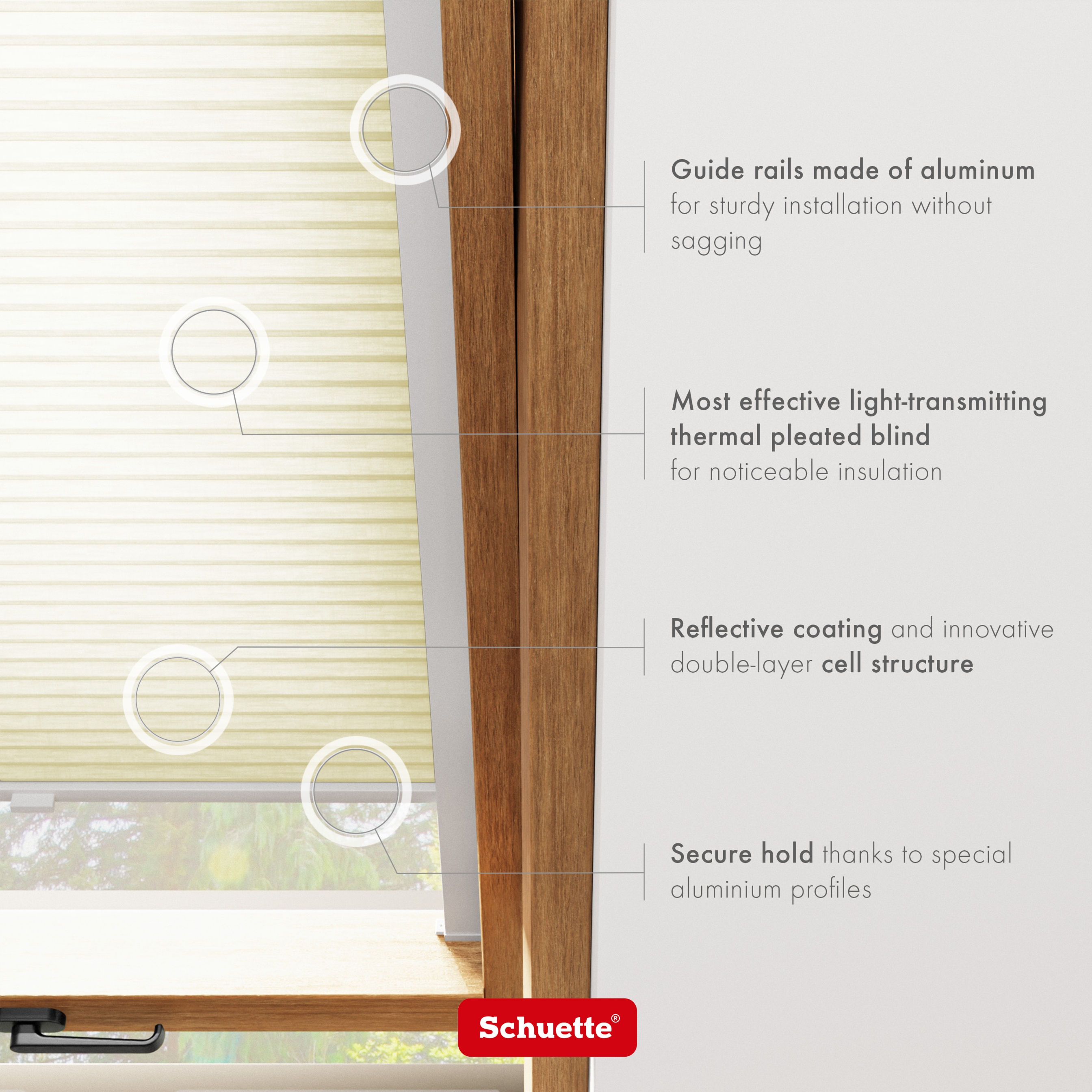 Schuette® Dachfenster Wabenplissee nach Maß • Thermo x Honey Kollektion: Butterlight (Beige) • Profilfarbe: Eiche