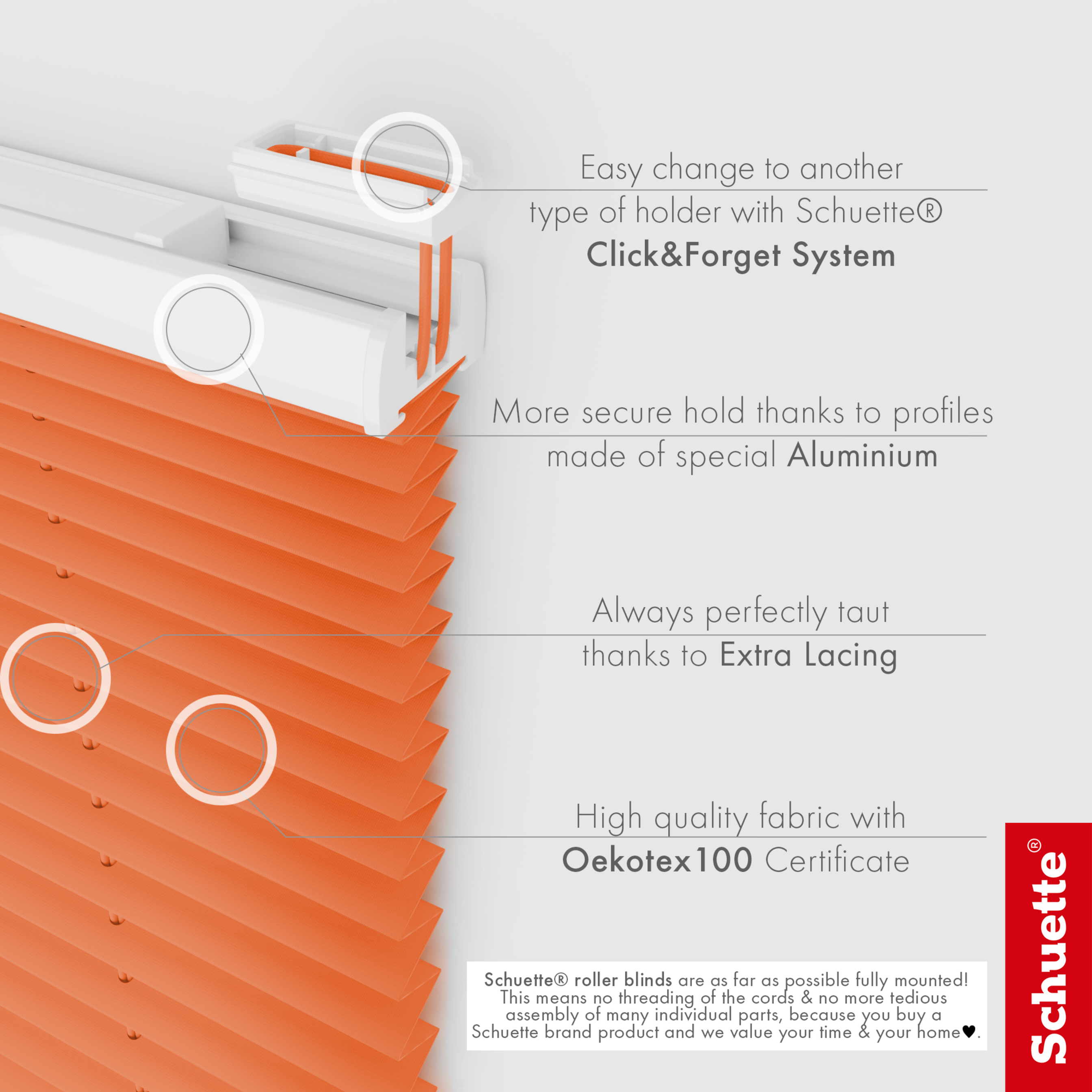 Schuette® Dachfenster Plissee nach Maß • Premium Kollektion: Sunset (Orange) • Profilfarbe: Braun