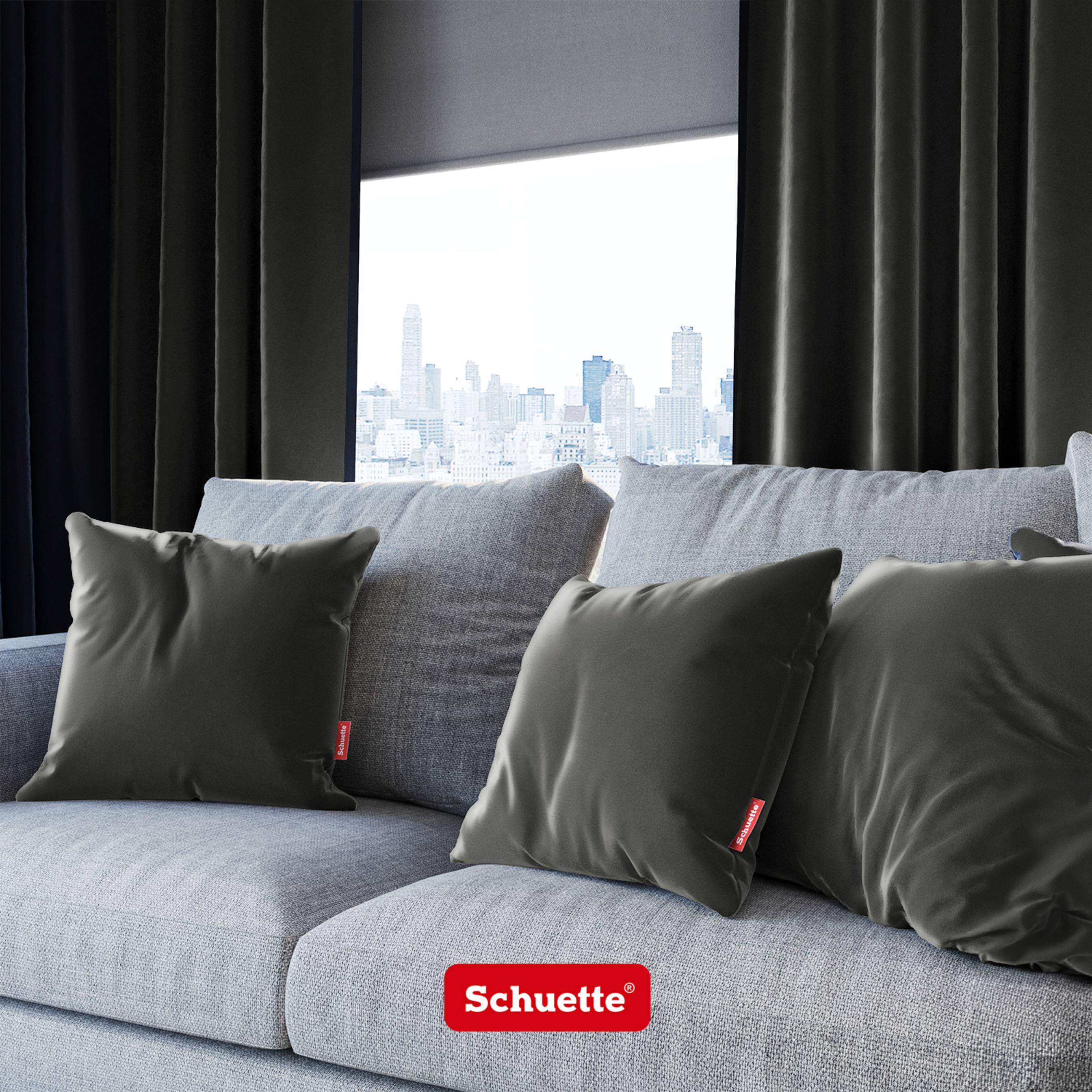Schuette® Dekorativer Kissenbezug aus Samt mit verdecktem Reißverschluss • Millenium Velvet Kollektion: Dark Shadow (Gray) • 1 Stück • Knitterfrei • Kuschelweich