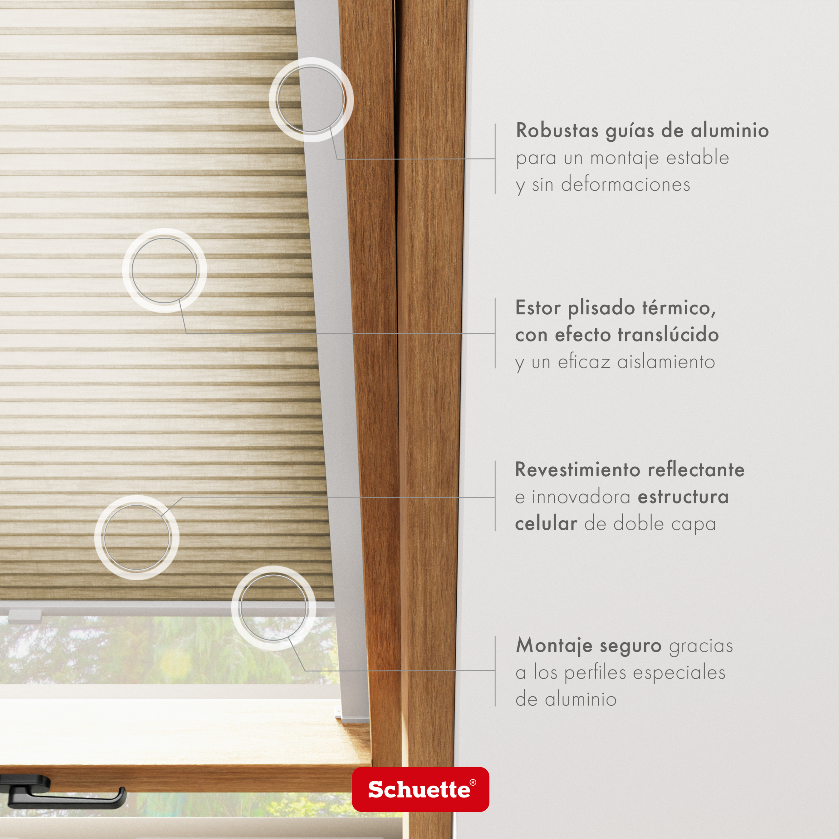 Schuette® Dachfenster Wabenplissee nach Maß • Thermo x Honey Kollektion: Latte Mood (Sandbeige) • Profilfarbe: Walnuss