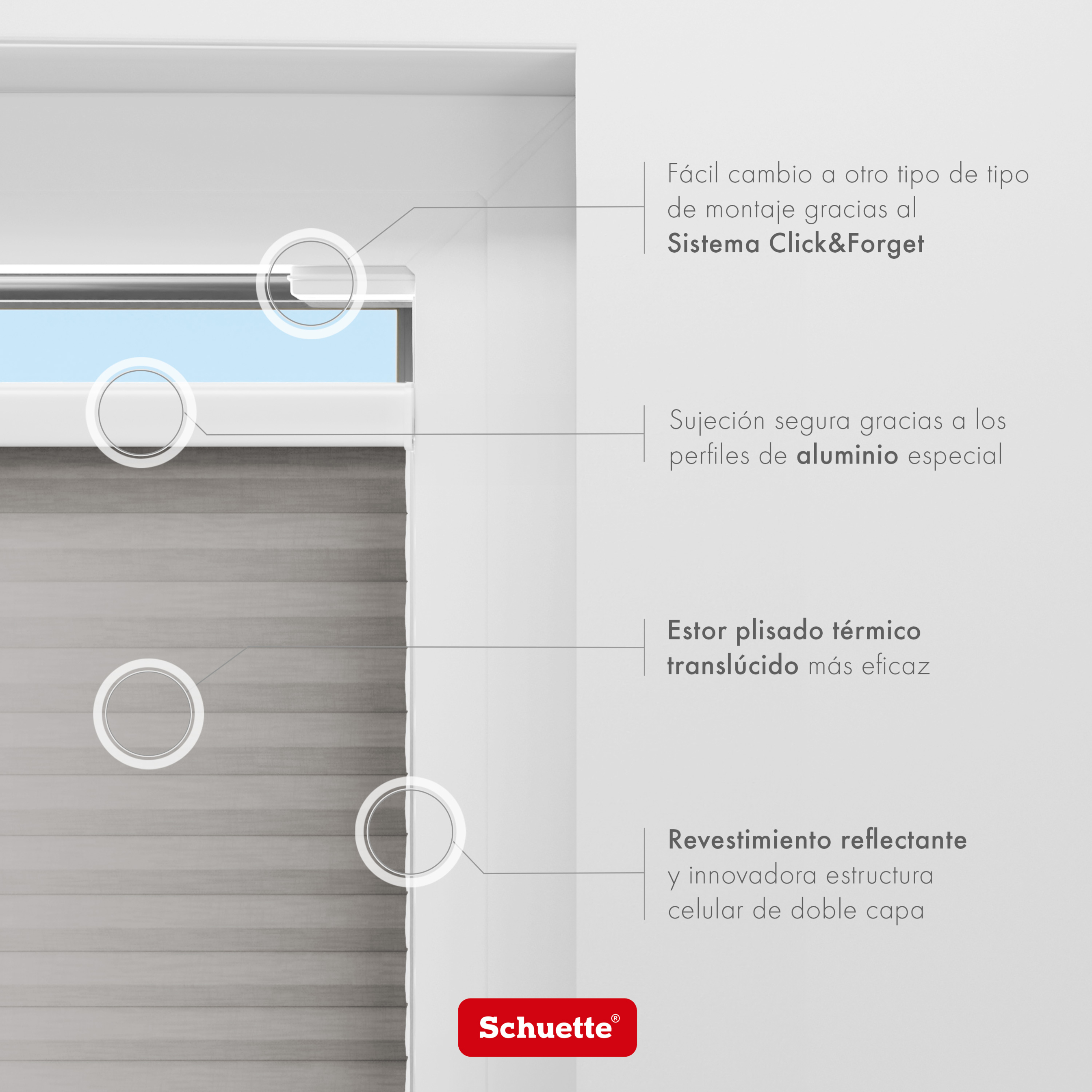 Schuette® Wabenplissee ohne Bohren nach Maß • Suprafix Klemmhalter “Incognito X" • Thermo x Honey Kollektion: Overbaked (Grau) • Profilfarbe: Anthrazit