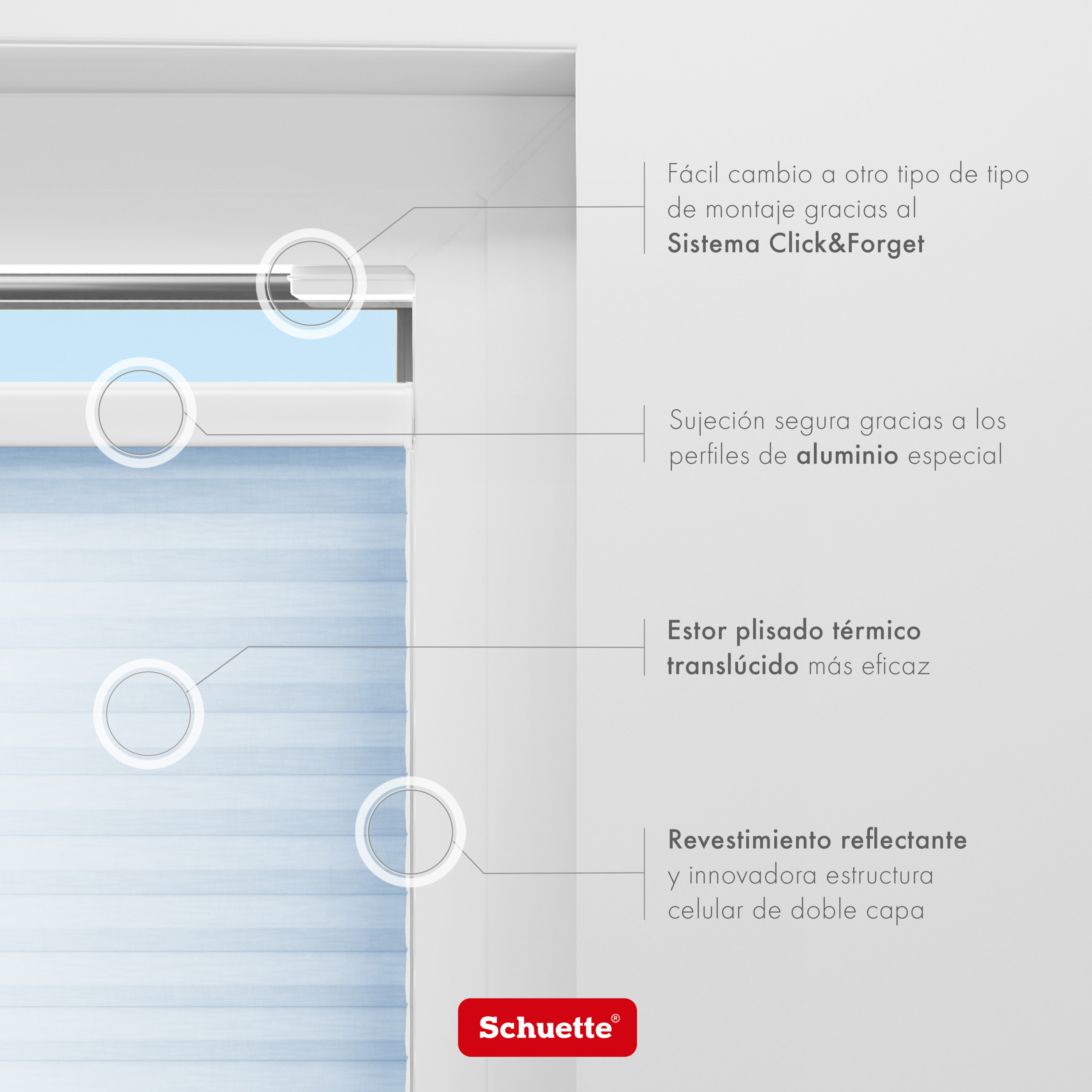 Schuette® Wabenplissee ohne Bohren nach Maß • Suprafix Klemmhalter "X" • Thermo x Honey Kollektion: Ice Pop (Hellblau) • Profilfarbe: Anthrazit