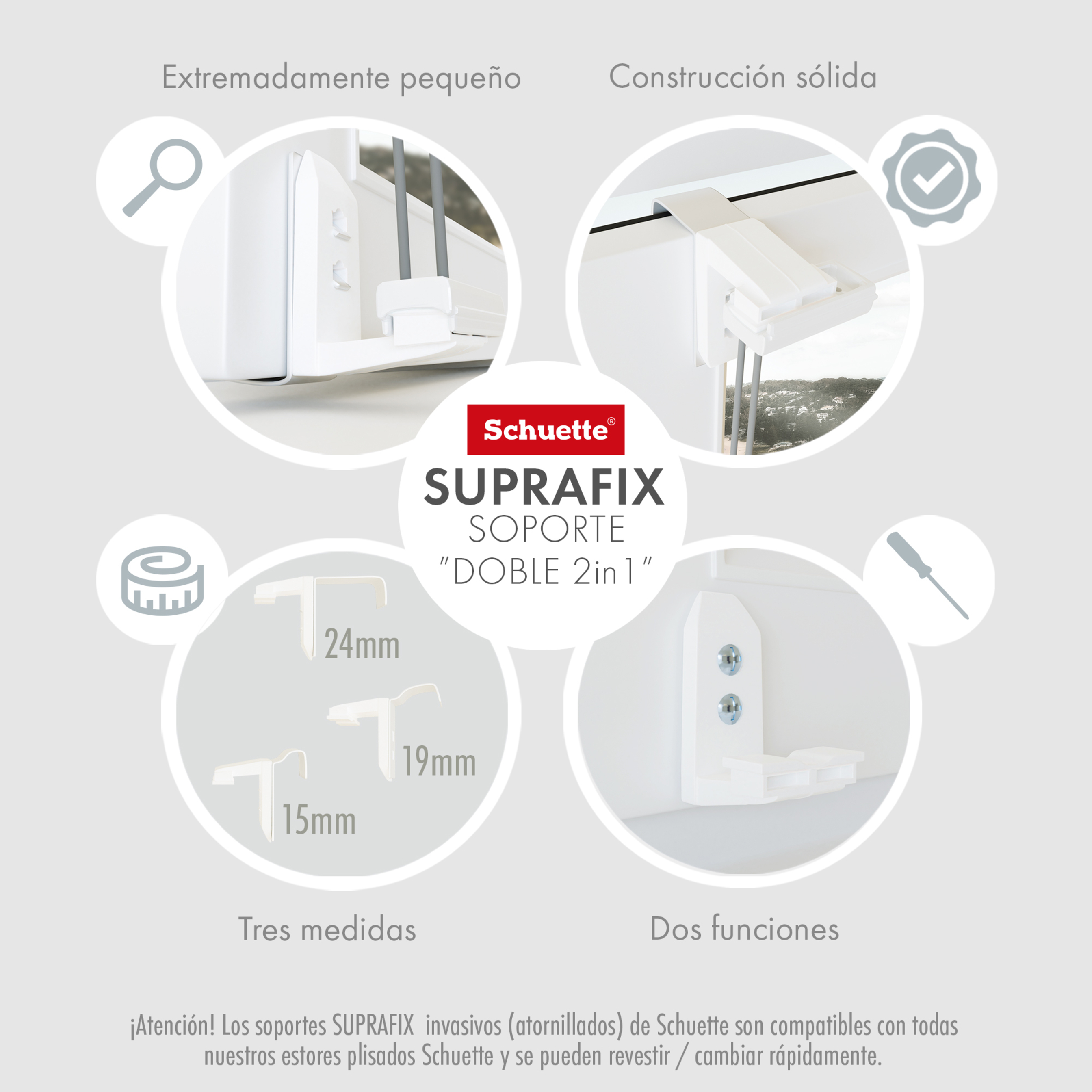 Schuette® Plissee mit Bohren nach Maß • Suprafix "Double 2in1" Schraub- & Klemmhalter • Premium Kollektion: Vanilla Ice Cream (Creme) • Profilfarbe: Weiß