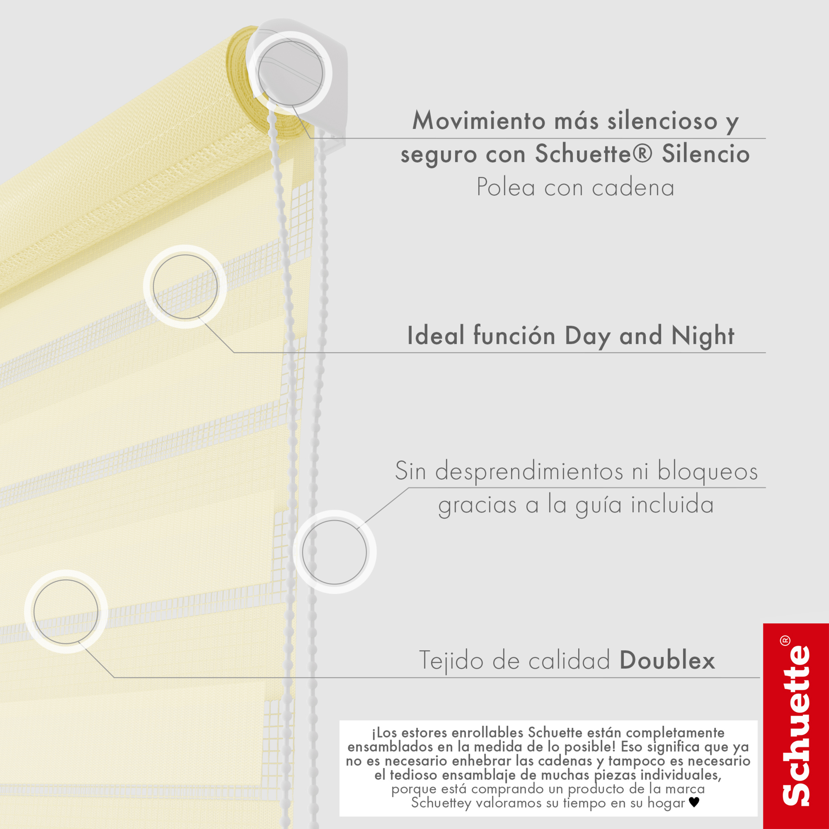 Schuette® Tag und Nacht Rollo ohne Bohren & mit Bohren 2in1 nach Maß • Doppelrollo Kollektion: Light Apricot (Beige) • Profilfarbe: Grau