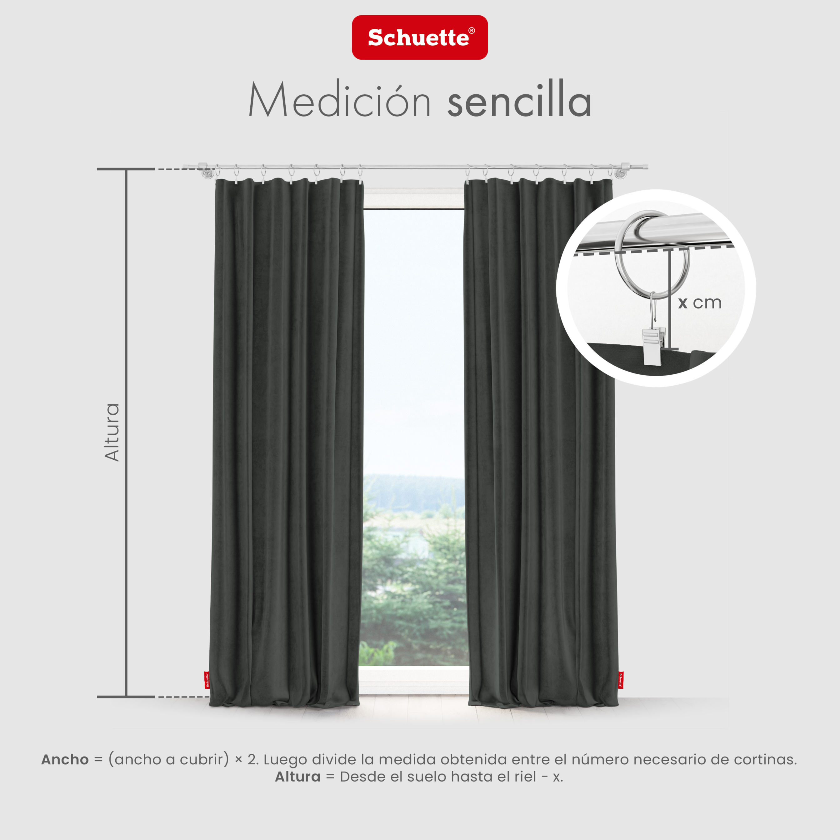 Schuette® Verdunkelungs-Vorhang Gardine mit Tunnelband nach Maß ● Millenium Velvet Kollektion: Dark Shadow (Grau) ● 1 Stück ● Knitterfrei Pflegeleicht Thermo Blickdicht & stark Abdunkelnd