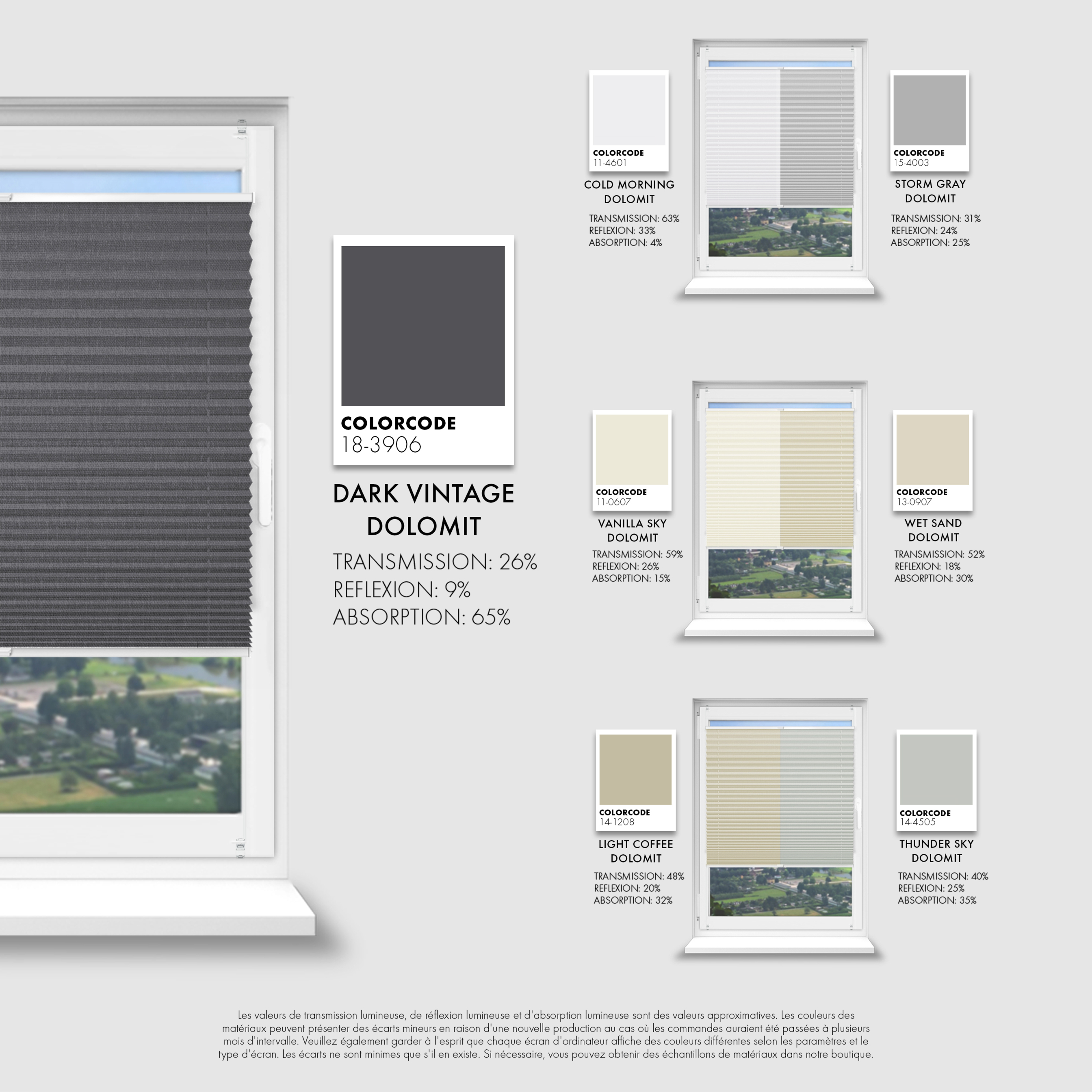 Schuette® Plissee ohne Bohren nach Maß • Suprafix Klemmhalter "X" • Dolomite Kollektion: Cold Morning (Grau) • Profilfarbe: Anthrazit