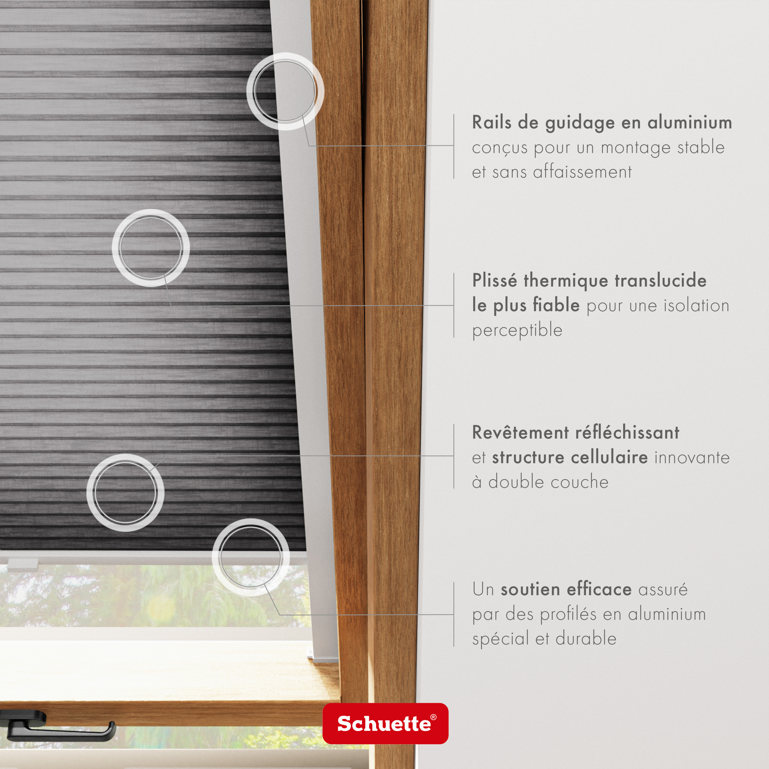 Schuette® Dachfenster Wabenplissee nach Maß • Thermo x Honey Kollektion: Midnight Snack (Schwarz) • Profilfarbe: Walnuss