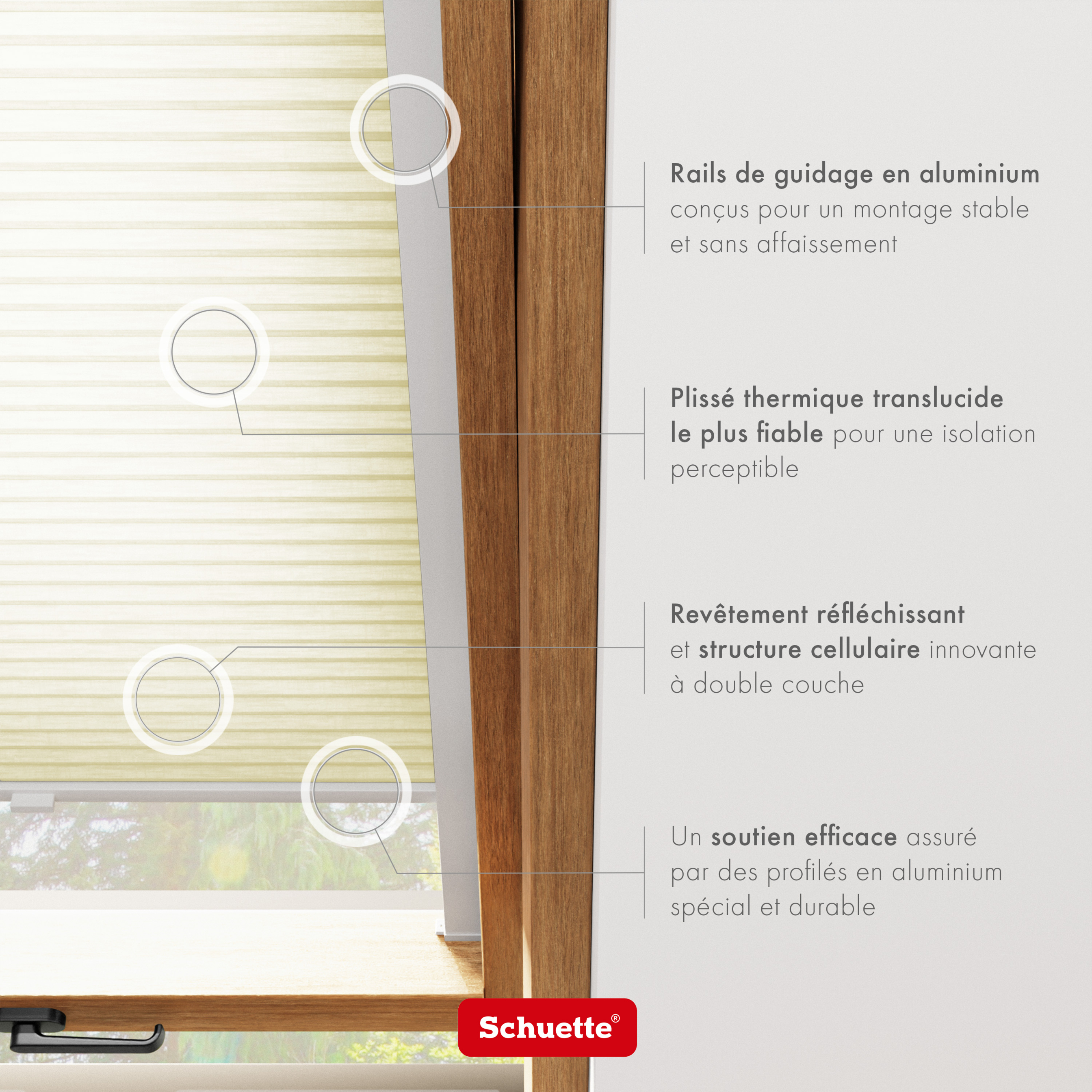 Schuette® Dachfenster Wabenplissee nach Maß • Thermo x Honey Kollektion: Butterlight (Beige) • Profilfarbe: Eiche