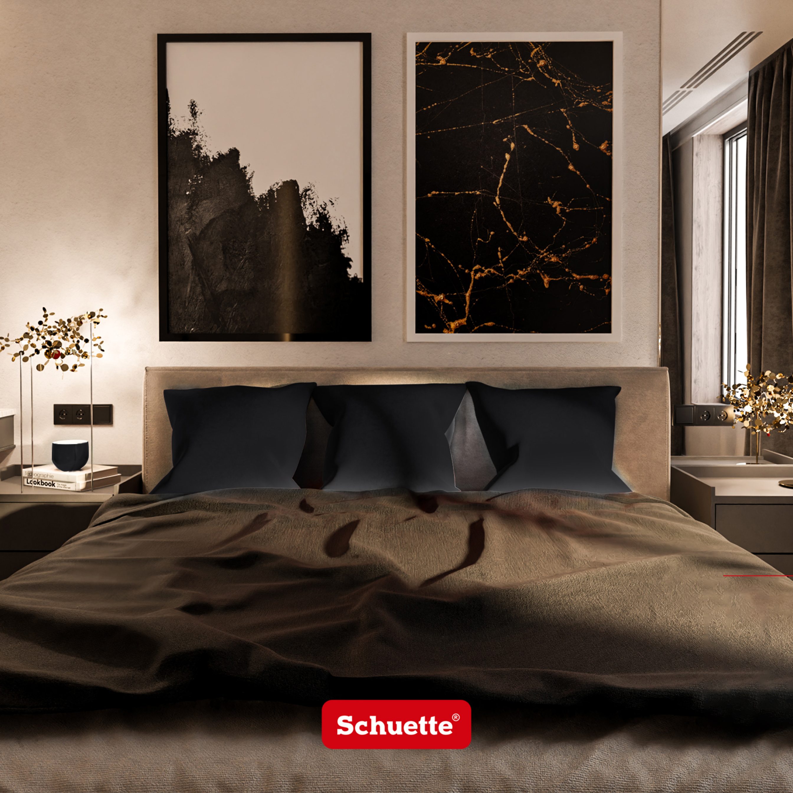 Schuette® Dekorativer Kissenbezug aus Samt mit verdecktem Reißverschluss • Millenium Velvet Kollektion: Black Swan (Black) • 1 Stück • Knitterfrei • Kuschelweich