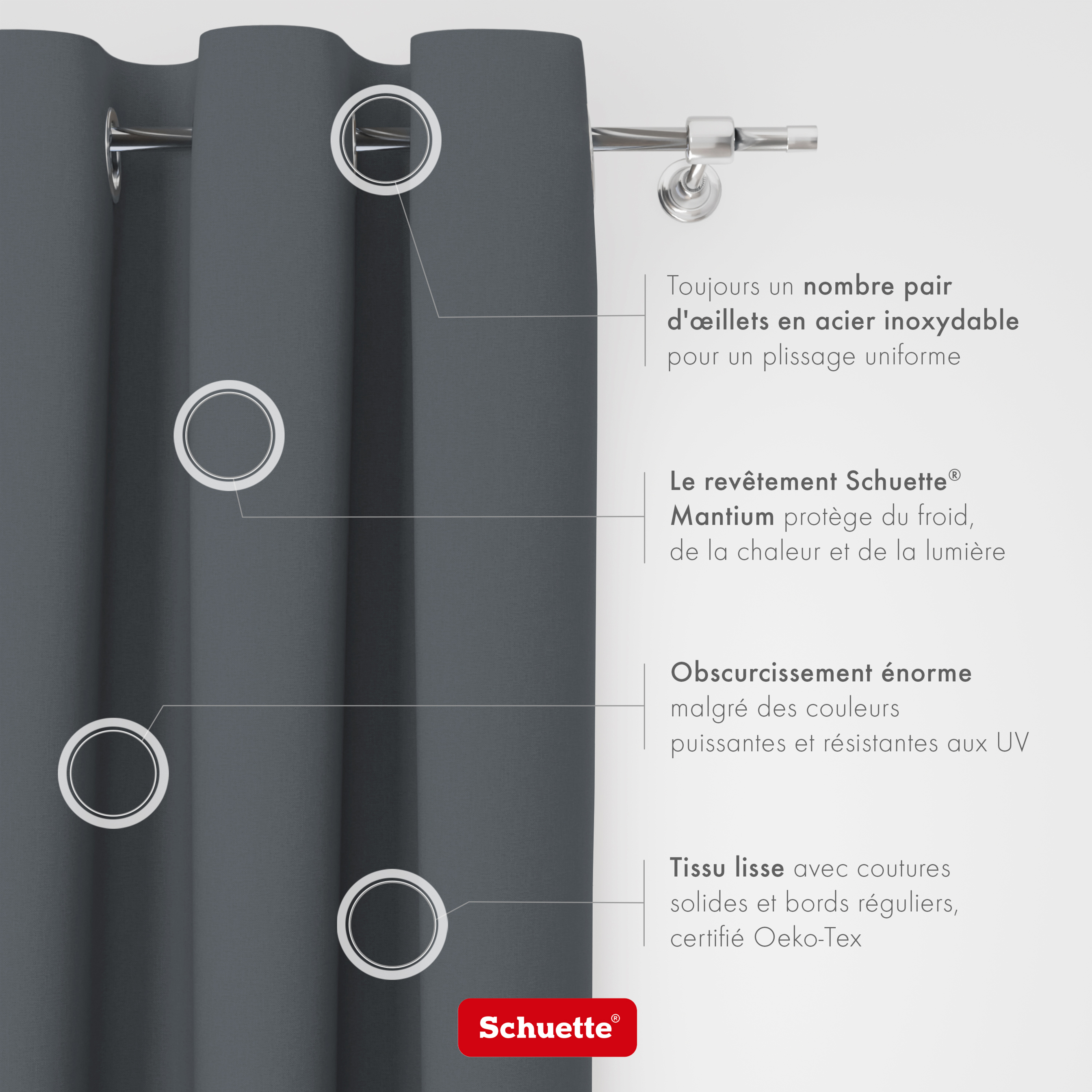 Schuette® Verdunkelungs-Vorhang Gardine mit Ösen nach Maß ● Century Black Kollektion: Shadow Touch (Grau) ● 1 Stück ● Knitterfrei Pflegeleicht Thermo Blickdicht & stark Abdunkelnd
