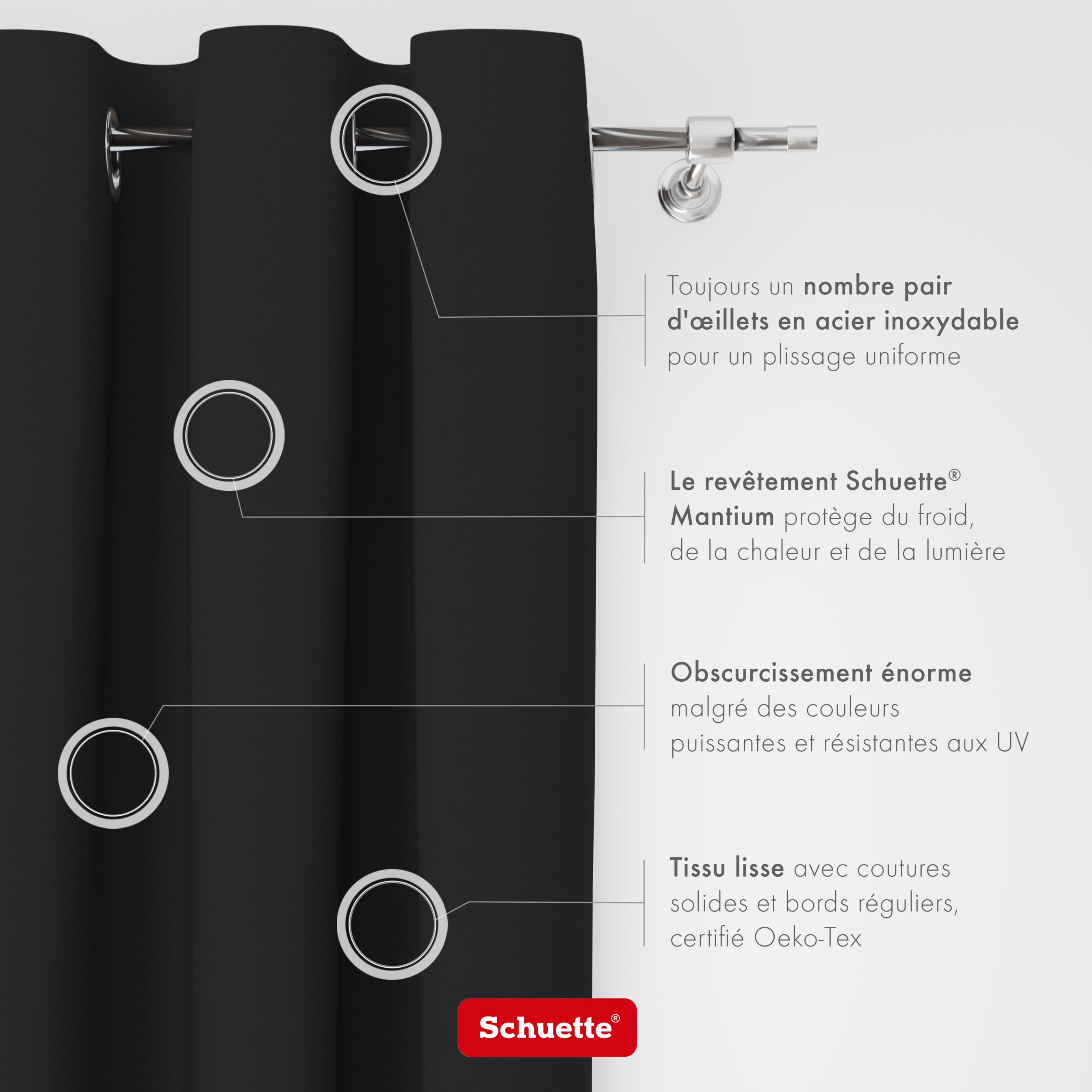Schuette® Verdunkelungs-Vorhang Gardine mit Ösen nach Maß ● Century Black Kollektion: Raven Feather (Schwarz) ● 1 Stück ● Knitterfrei Pflegeleicht Thermo Blickdicht & stark Abdunkelnd