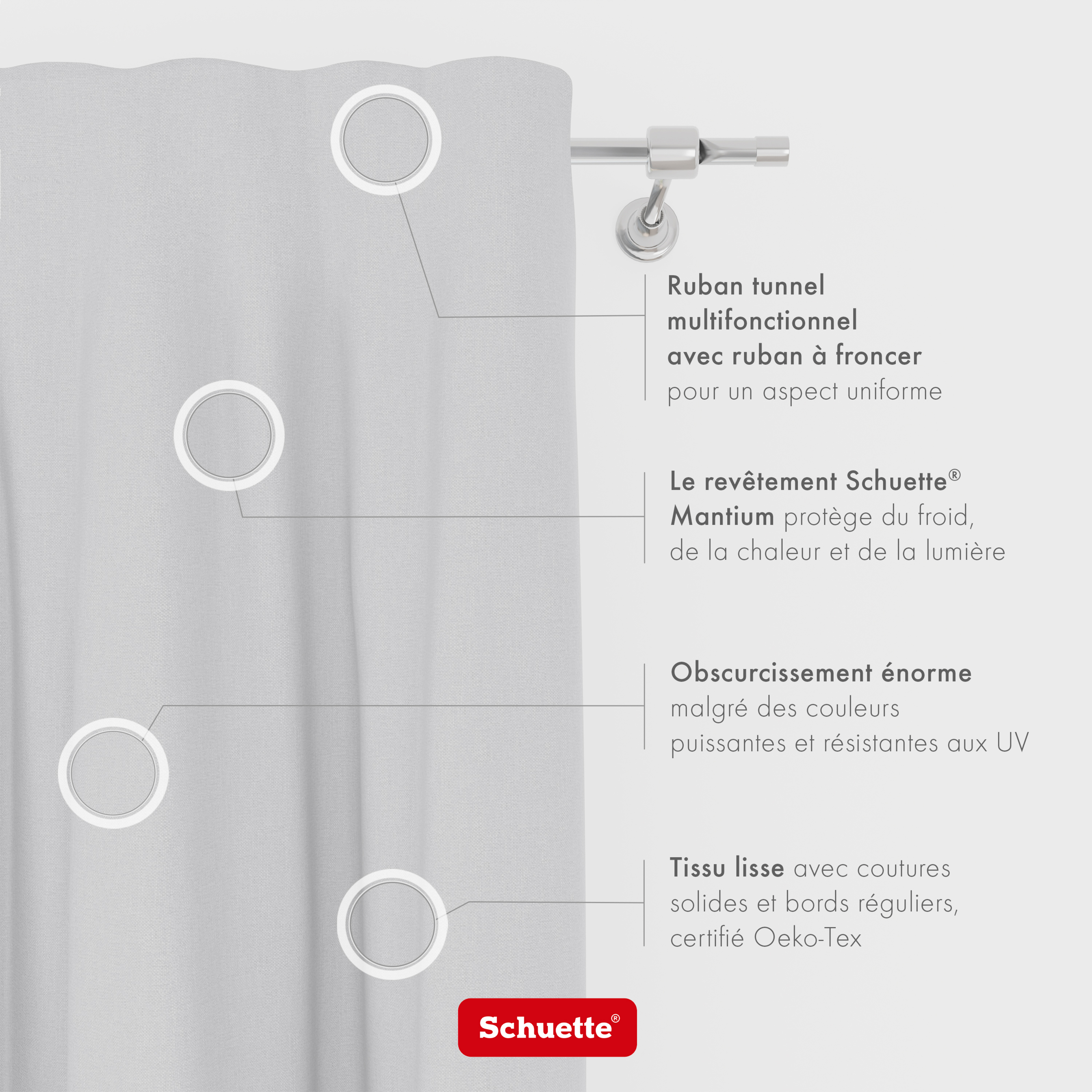 Schuette® Verdunkelungs-Vorhang Gardine mit Tunnelband nach Maß ● Century Black Kollektion: Misty White (Weiß-Grau) ● 1 Stück ● Knitterfrei Pflegeleicht Thermo Blickdicht & stark Abdunkelnd